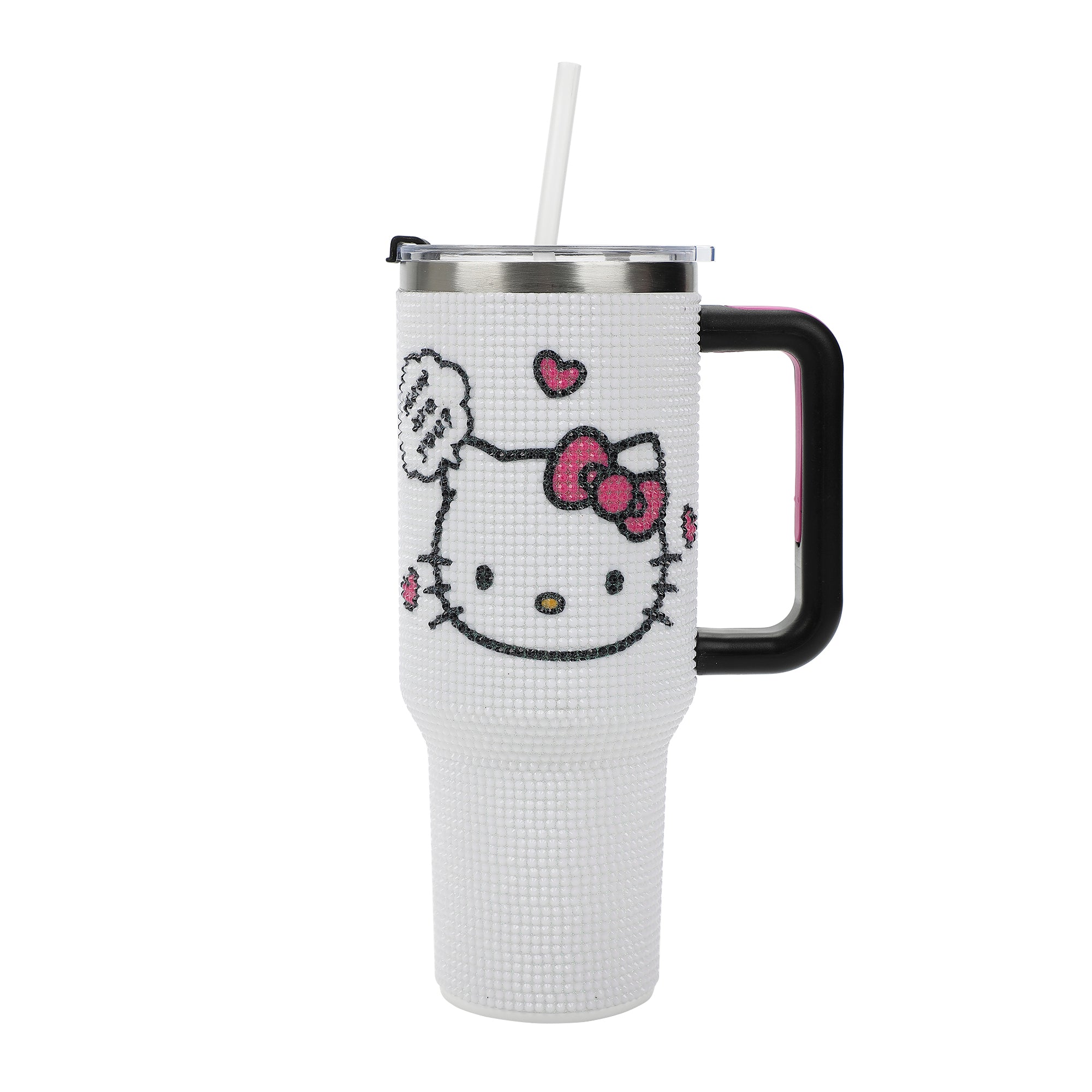 Hello Kitty Character Head White 40 Oz Rhinestone-Coated Stainless Steel Tumbler With Handle-OSFA
