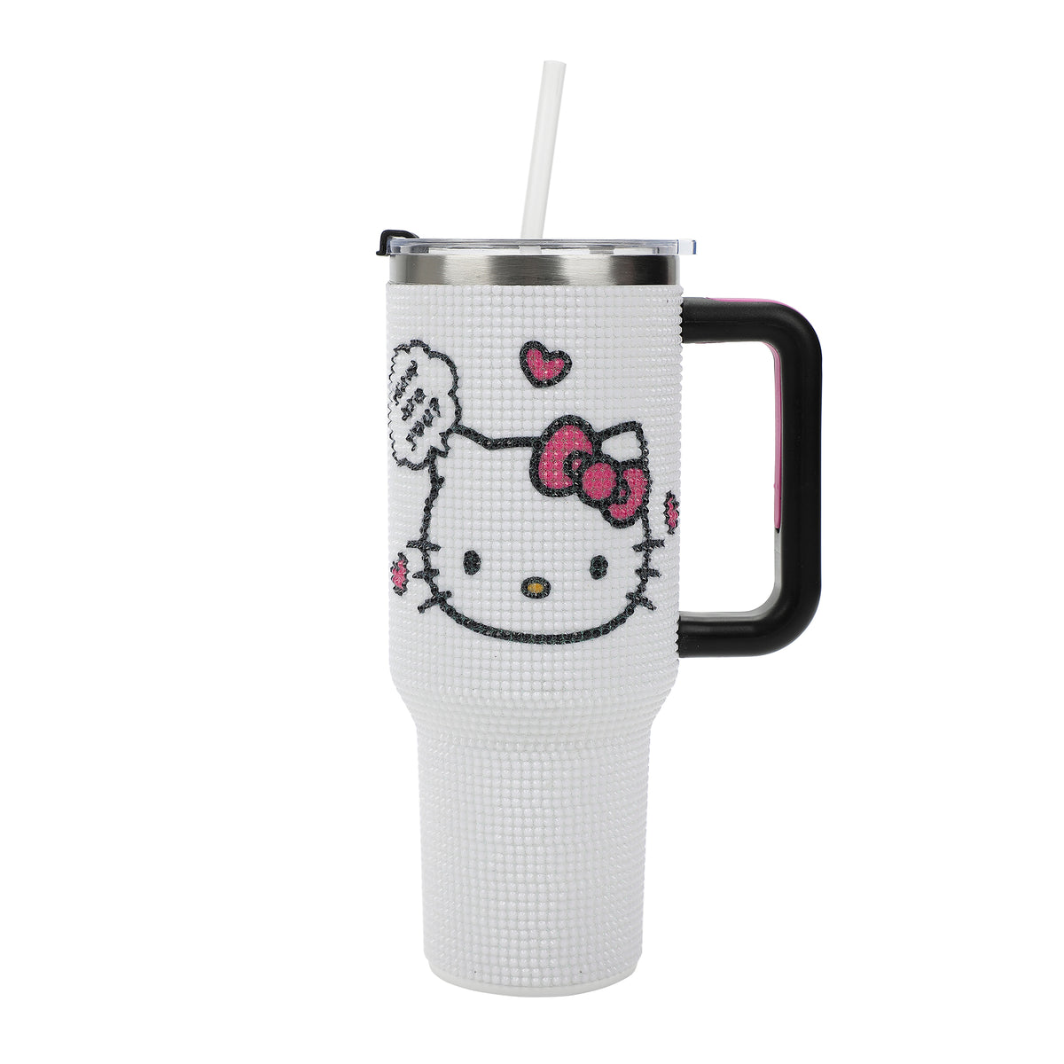 Hello Kitty Character Head White 40 Oz Rhinestone-Coated Stainless Steel Tumbler With Handle-OSFA