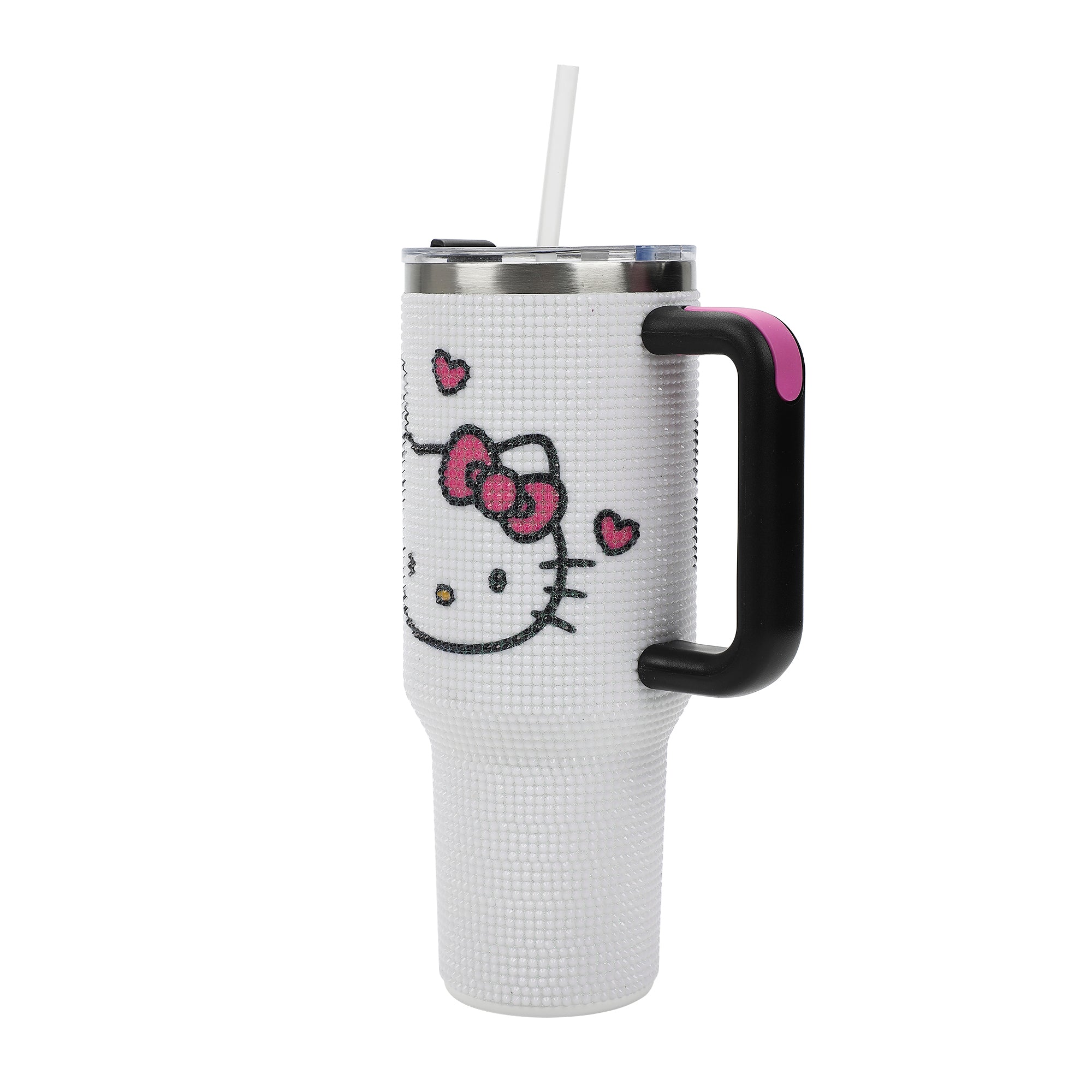 Hello Kitty Character Head White 40 Oz Rhinestone-Coated Stainless Steel Tumbler With Handle-OSFA