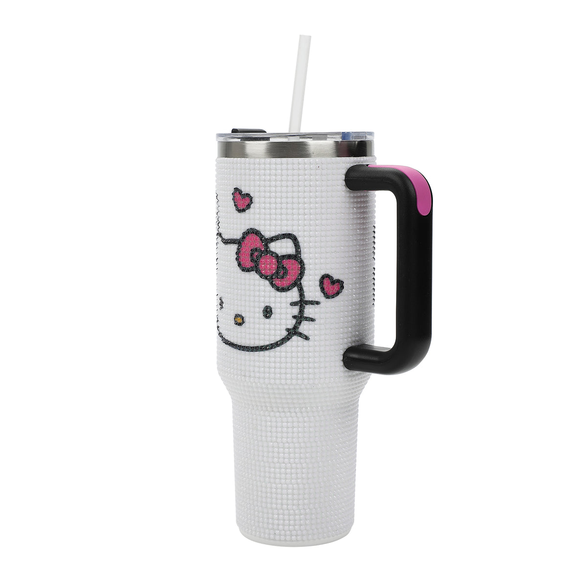 Hello Kitty Character Head White 40 Oz Rhinestone-Coated Stainless Steel Tumbler With Handle-OSFA