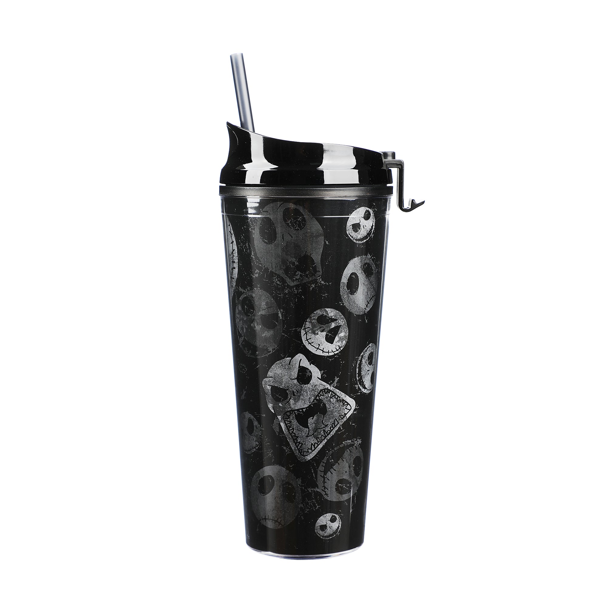 Nightmare Before Christmas Jack Skellington Facial Expressions All-Over Print Black 24 Oz Plastic Water Bottle