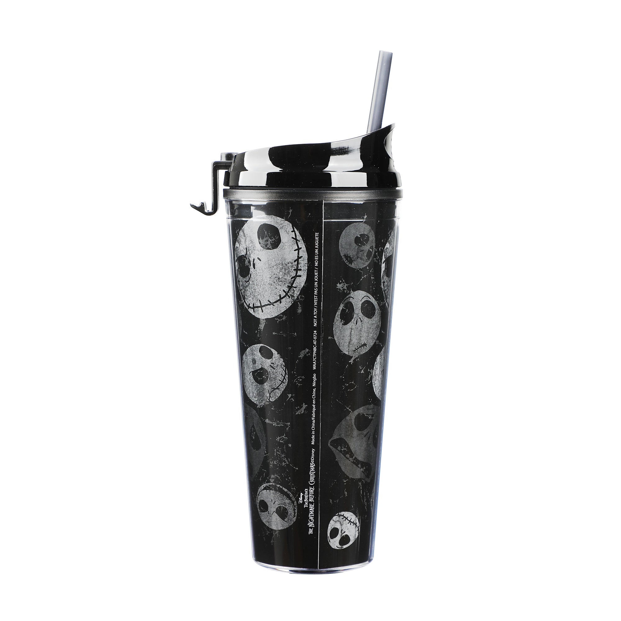Nightmare Before Christmas Jack Skellington Facial Expressions All-Over Print Black 24 Oz Plastic Water Bottle