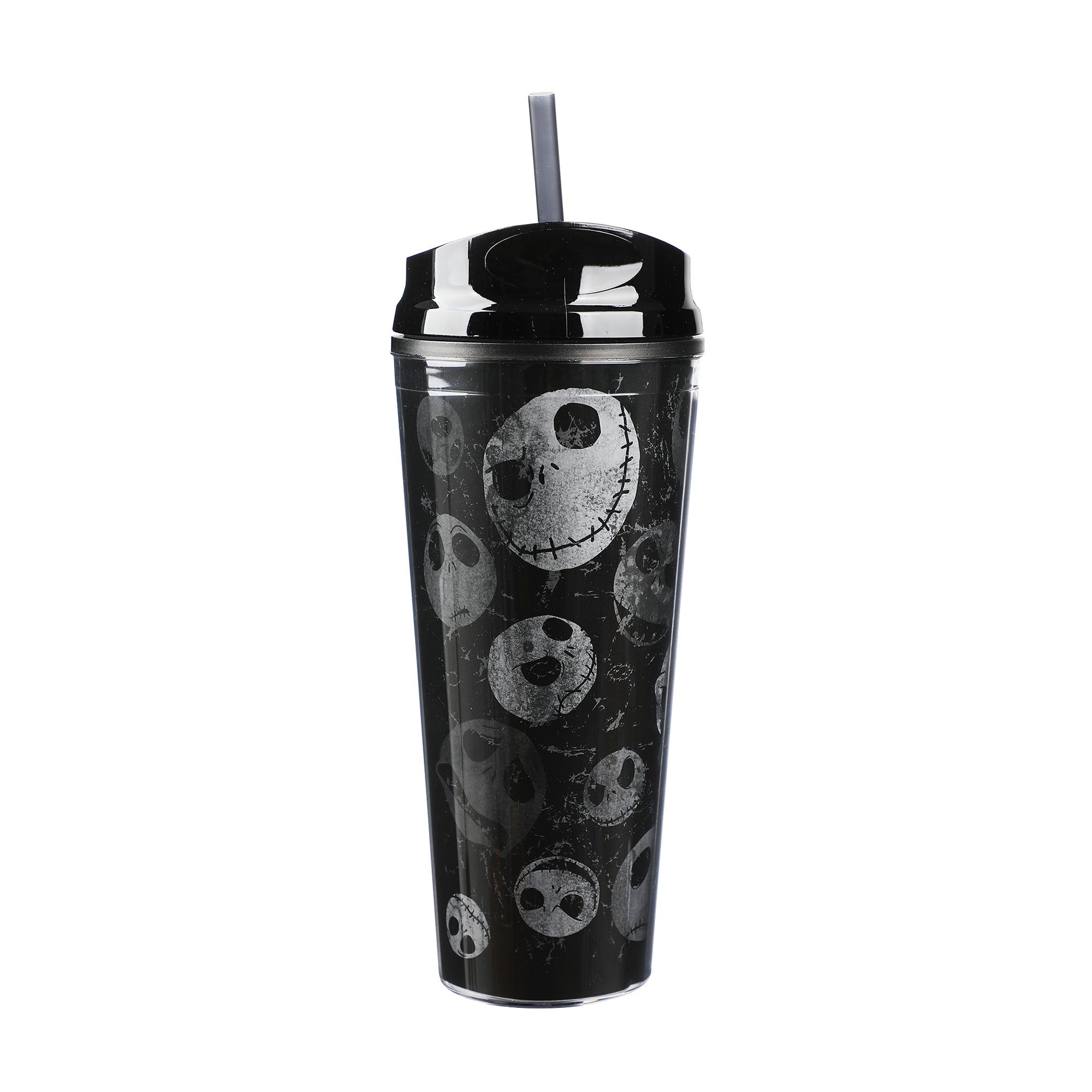 Nightmare Before Christmas Jack Skellington Facial Expressions All-Over Print Black 24 Oz Plastic Water Bottle