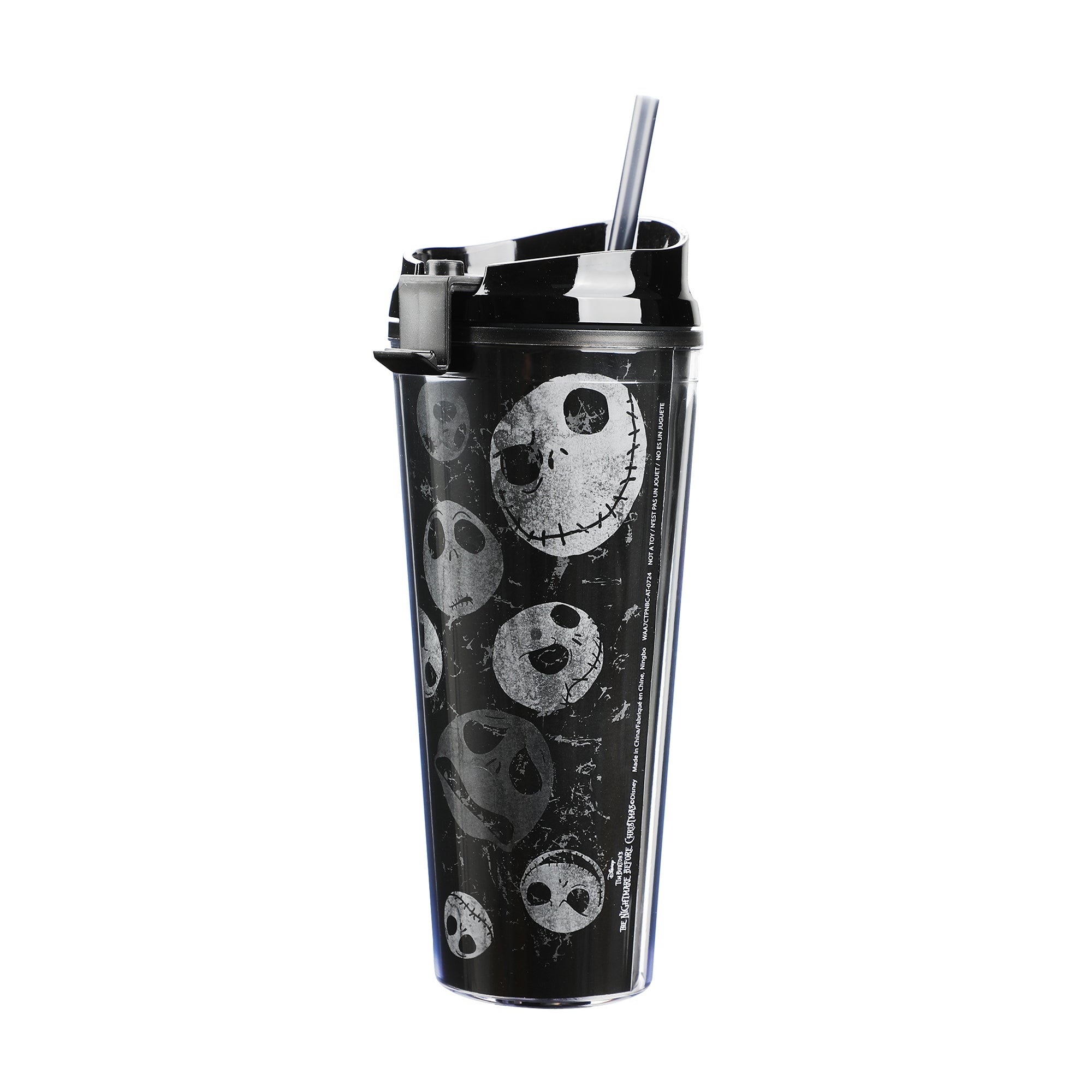 Nightmare Before Christmas Jack Skellington Facial Expressions All-Over Print Black 24 Oz Plastic Water Bottle