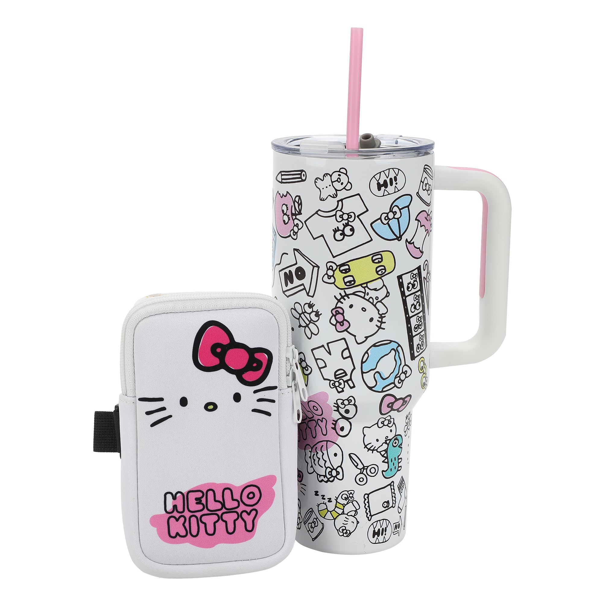 Hello Kitty 40 Oz Stainless Steel Tumbler With Handle And Slip-On Pouch