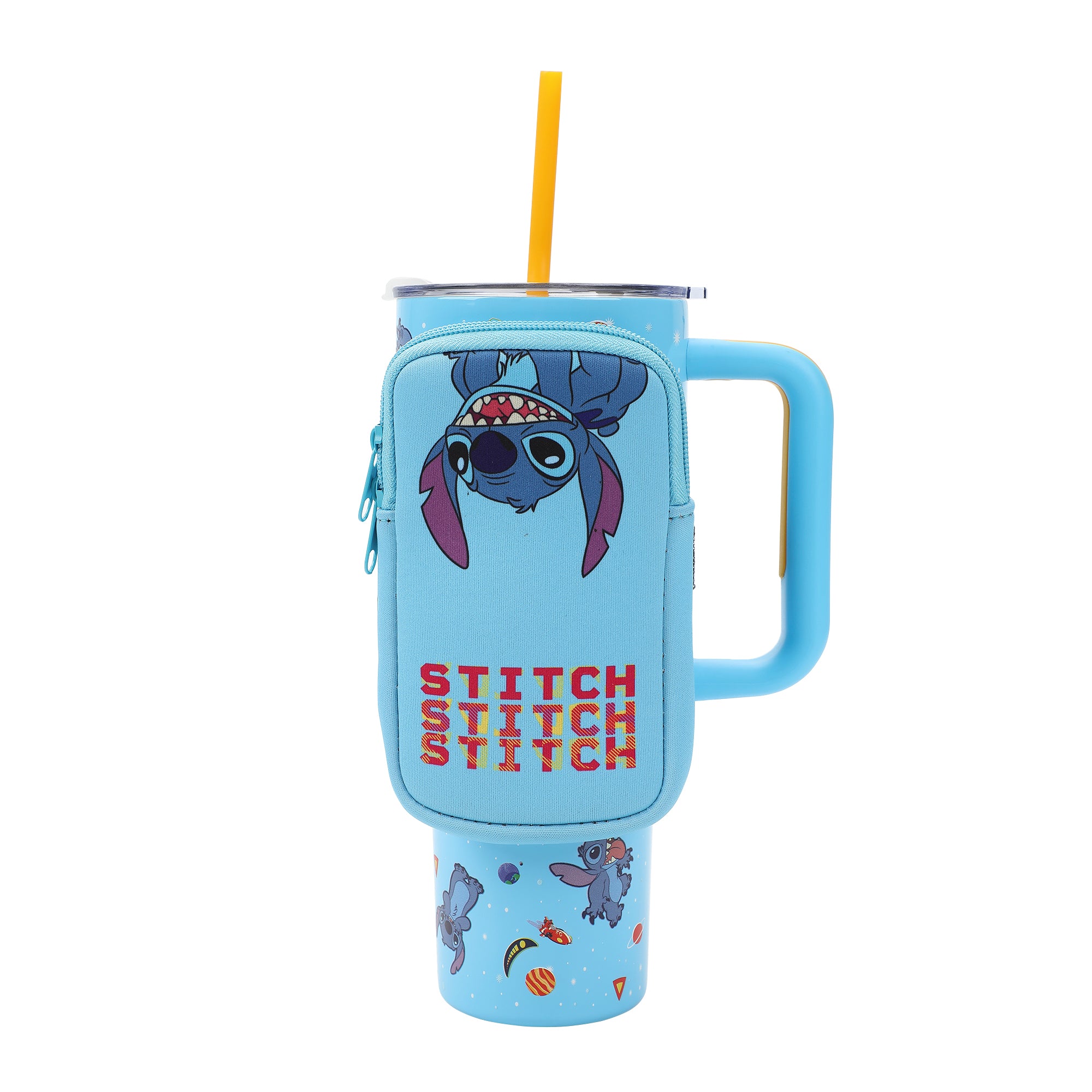 Disney Stitch Tropical Fruits & Flowers 40 Oz Blue Stainless Steel Tumbler With Removable Pouch