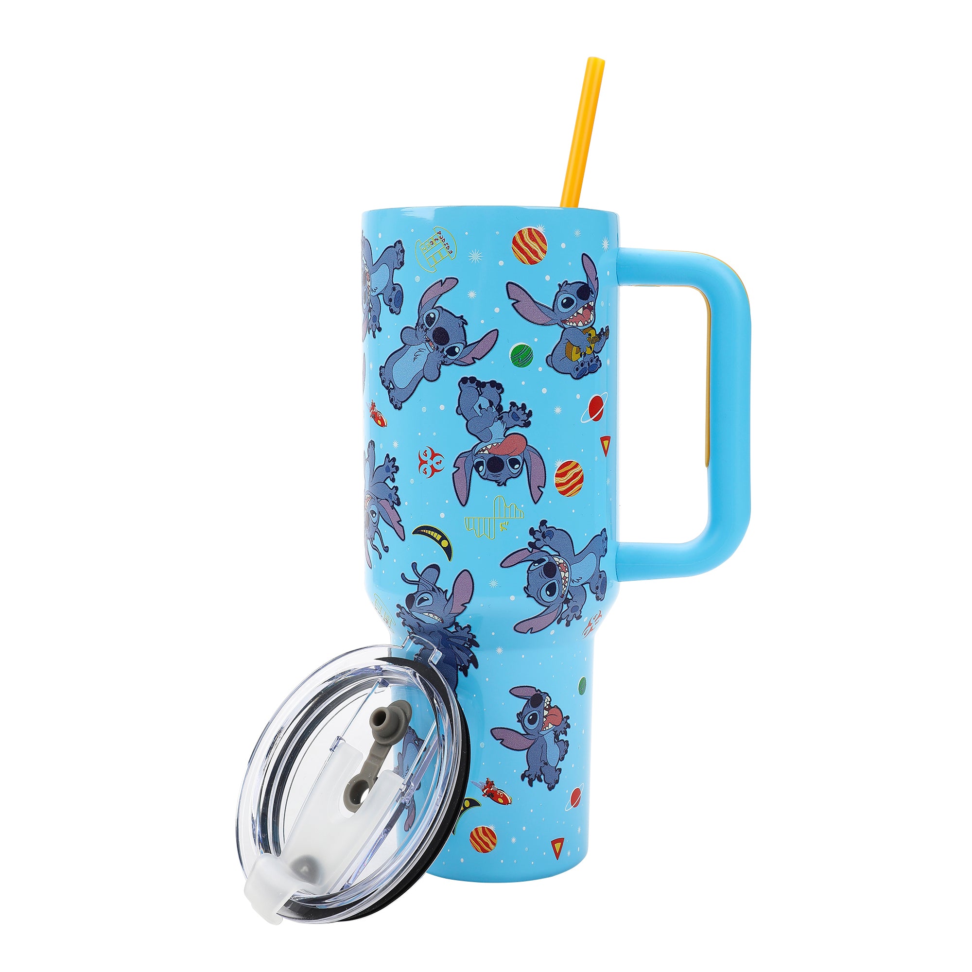 Disney Stitch Tropical Fruits & Flowers 40 Oz Blue Stainless Steel Tumbler With Removable Pouch