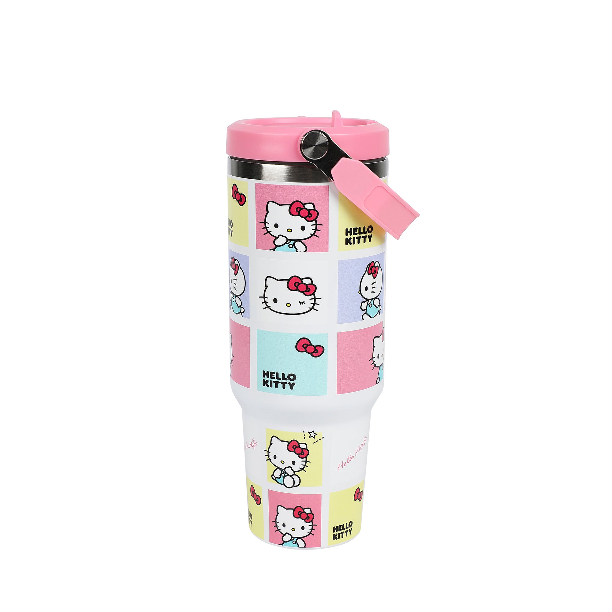 Hello Kitty Character Squares White 40 Oz Stainless Steel Tumbler