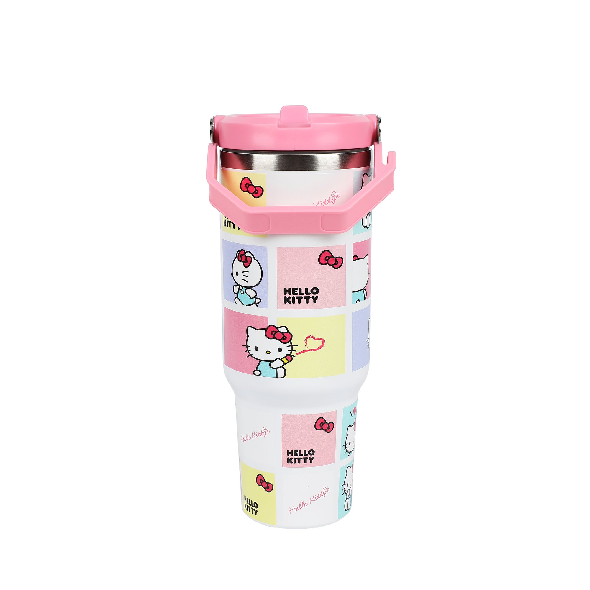 Hello Kitty Character Squares White 40 Oz Stainless Steel Tumbler