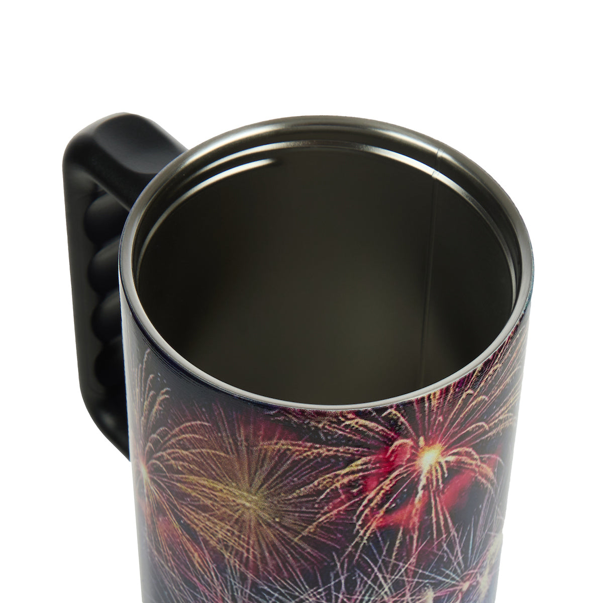 Bioworld Americana 40 Oz. Vacuum Insulated Stainless Steel Tumbler with Leak-Proof Lid & Handle, Patriotic Fireworks & American Flag Design for 4th of July or Everyday Travel