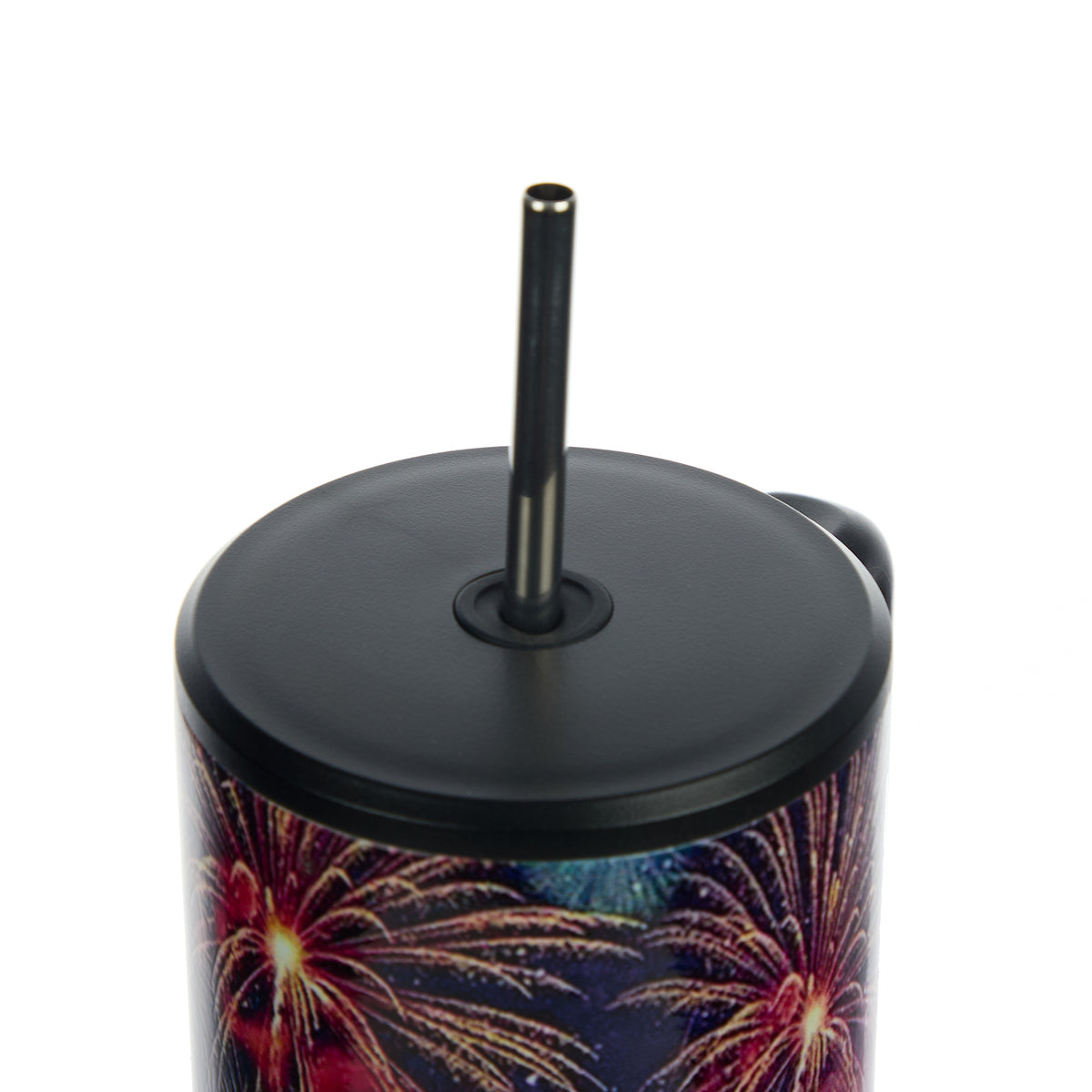 Bioworld Americana 40 Oz. Vacuum Insulated Stainless Steel Tumbler with Leak-Proof Lid & Handle, Patriotic Fireworks & American Flag Design for 4th of July or Everyday Travel