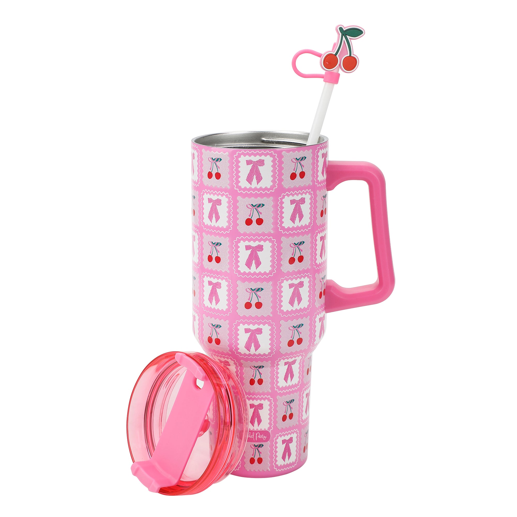 Packed Party Cherries Pink 40 Oz Stainless Steel Tumbler With Handle