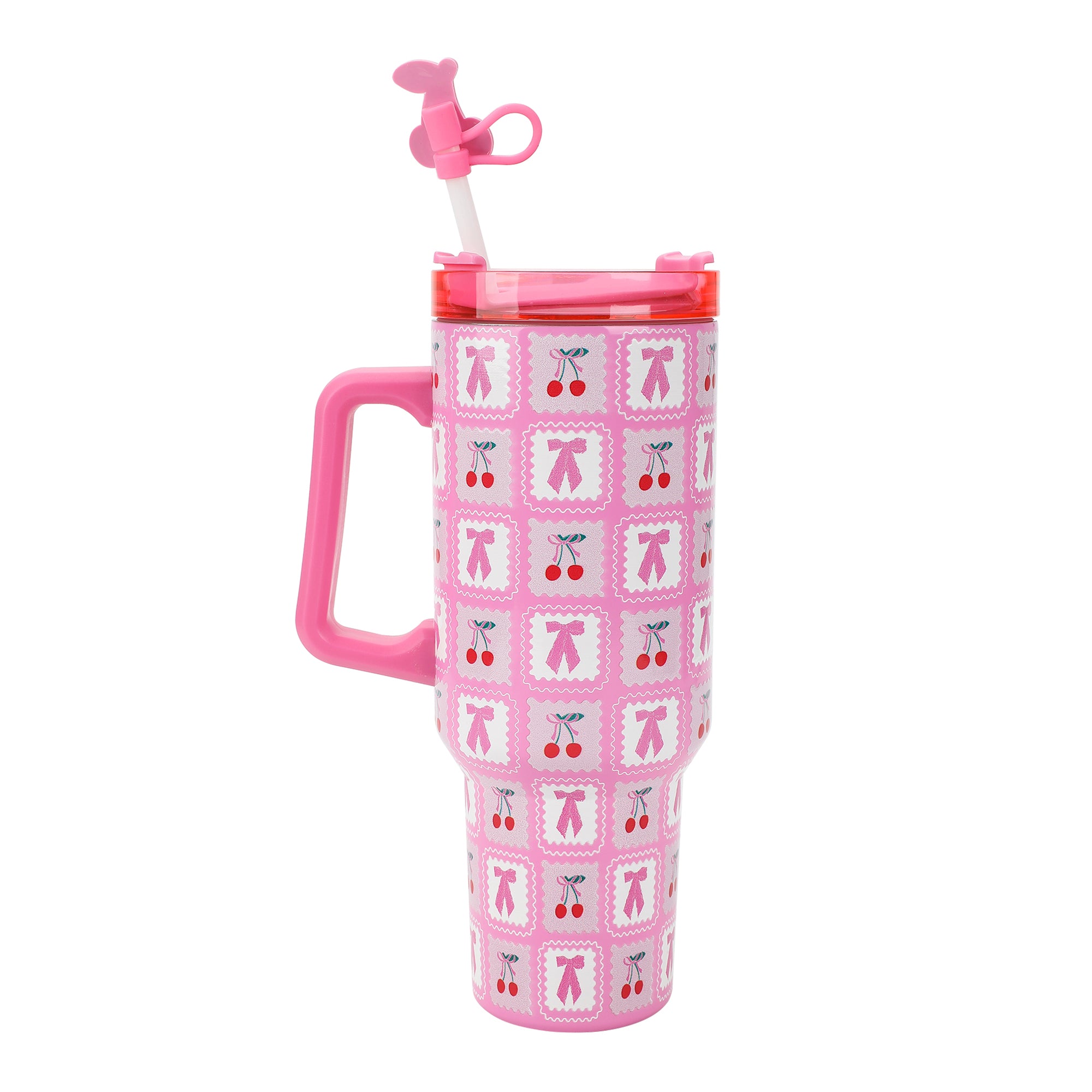 Packed Party Cherries Pink 40 Oz Stainless Steel Tumbler With Handle