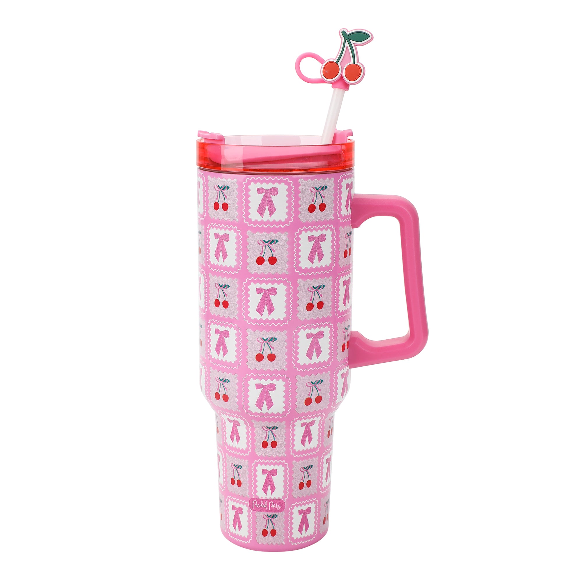 Packed Party Cherries Pink 40 Oz Stainless Steel Tumbler With Handle
