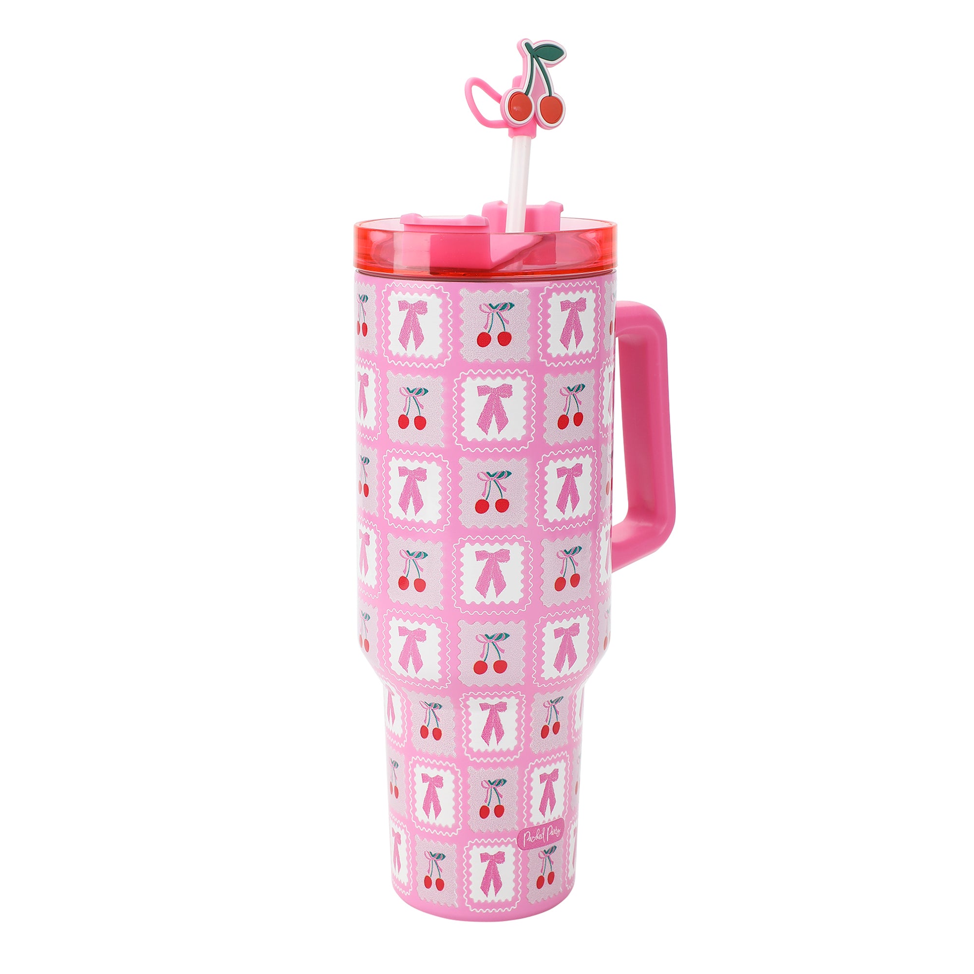 Packed Party Cherries Pink 40 Oz Stainless Steel Tumbler With Handle