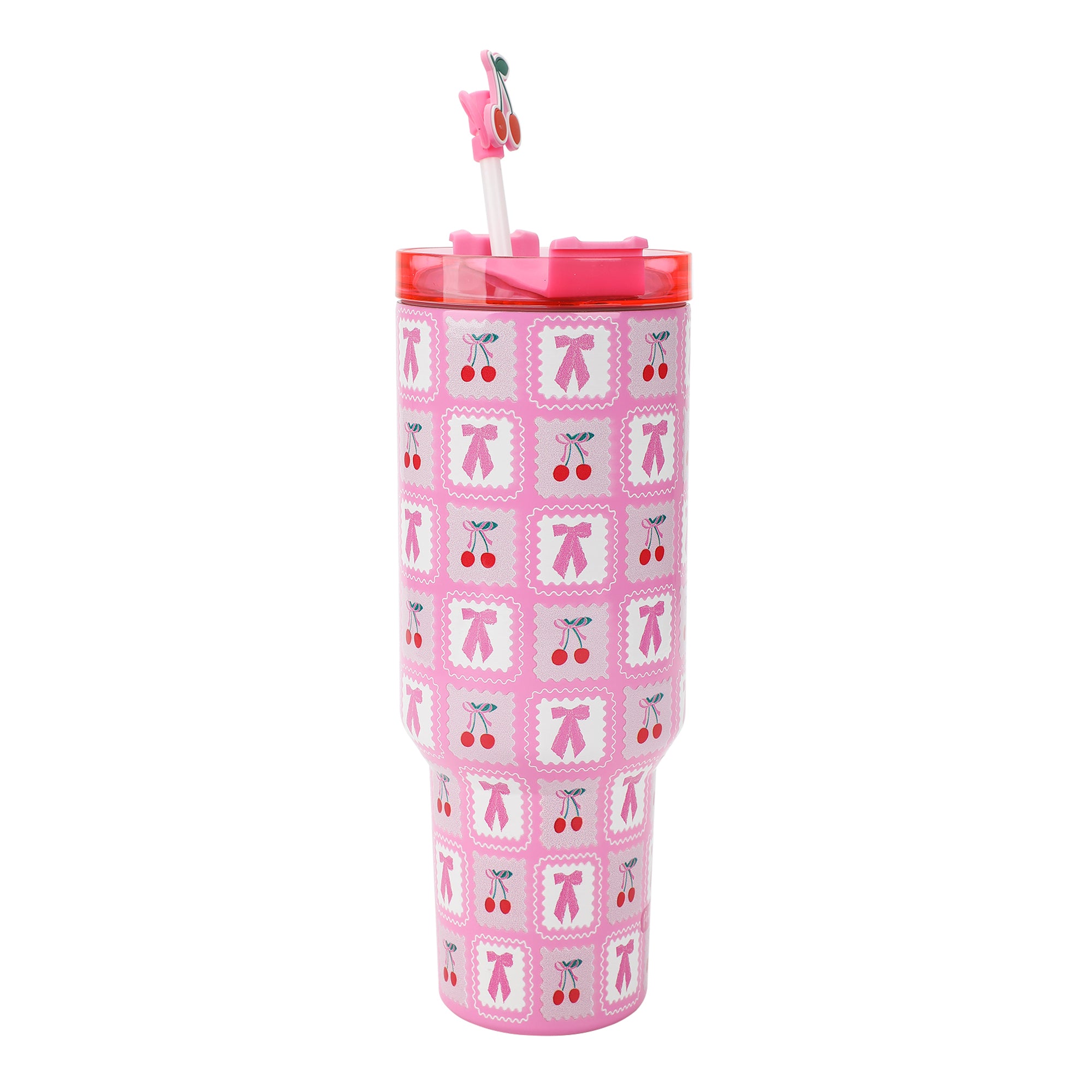 Packed Party Cherries Pink 40 Oz Stainless Steel Tumbler With Handle