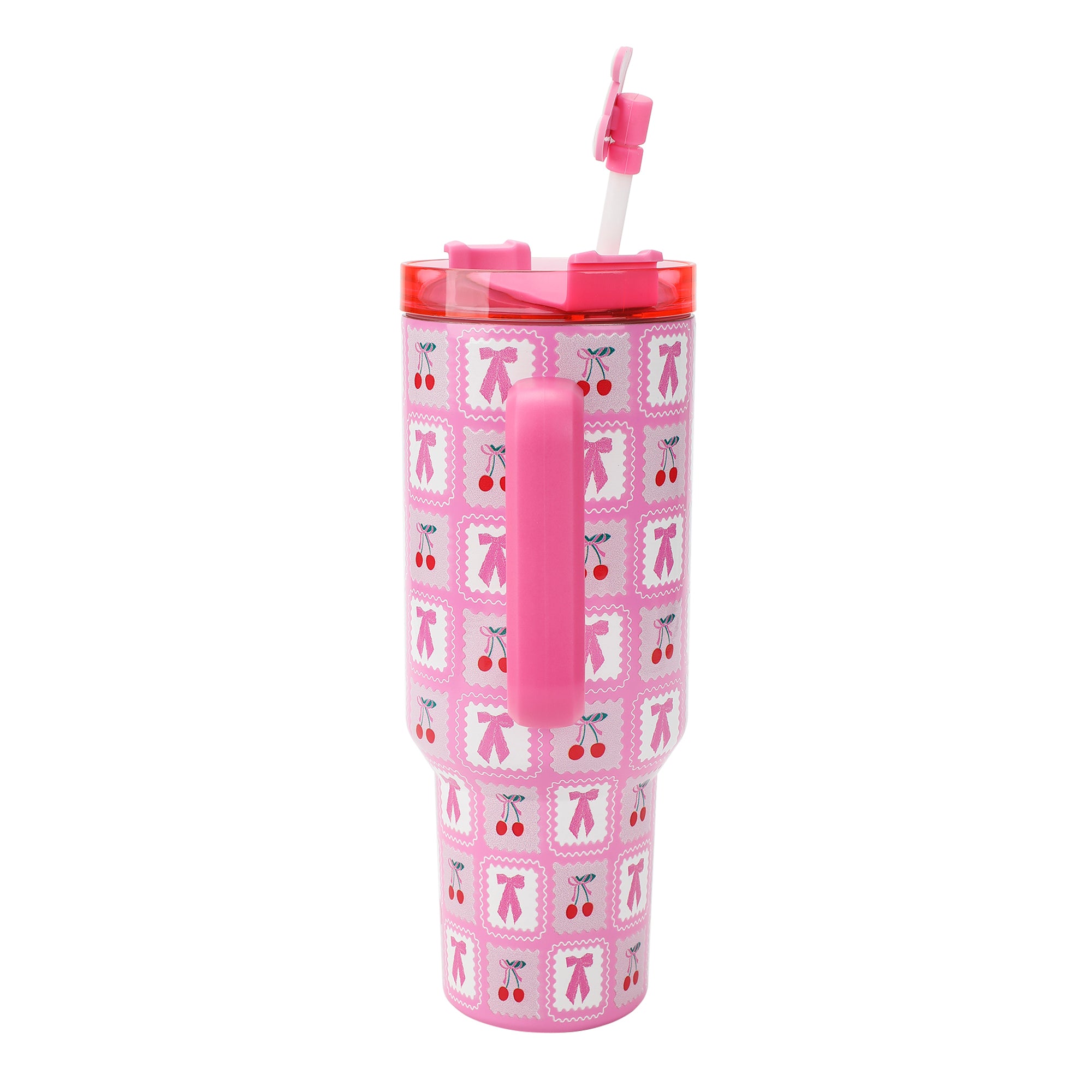 Packed Party Cherries Pink 40 Oz Stainless Steel Tumbler With Handle