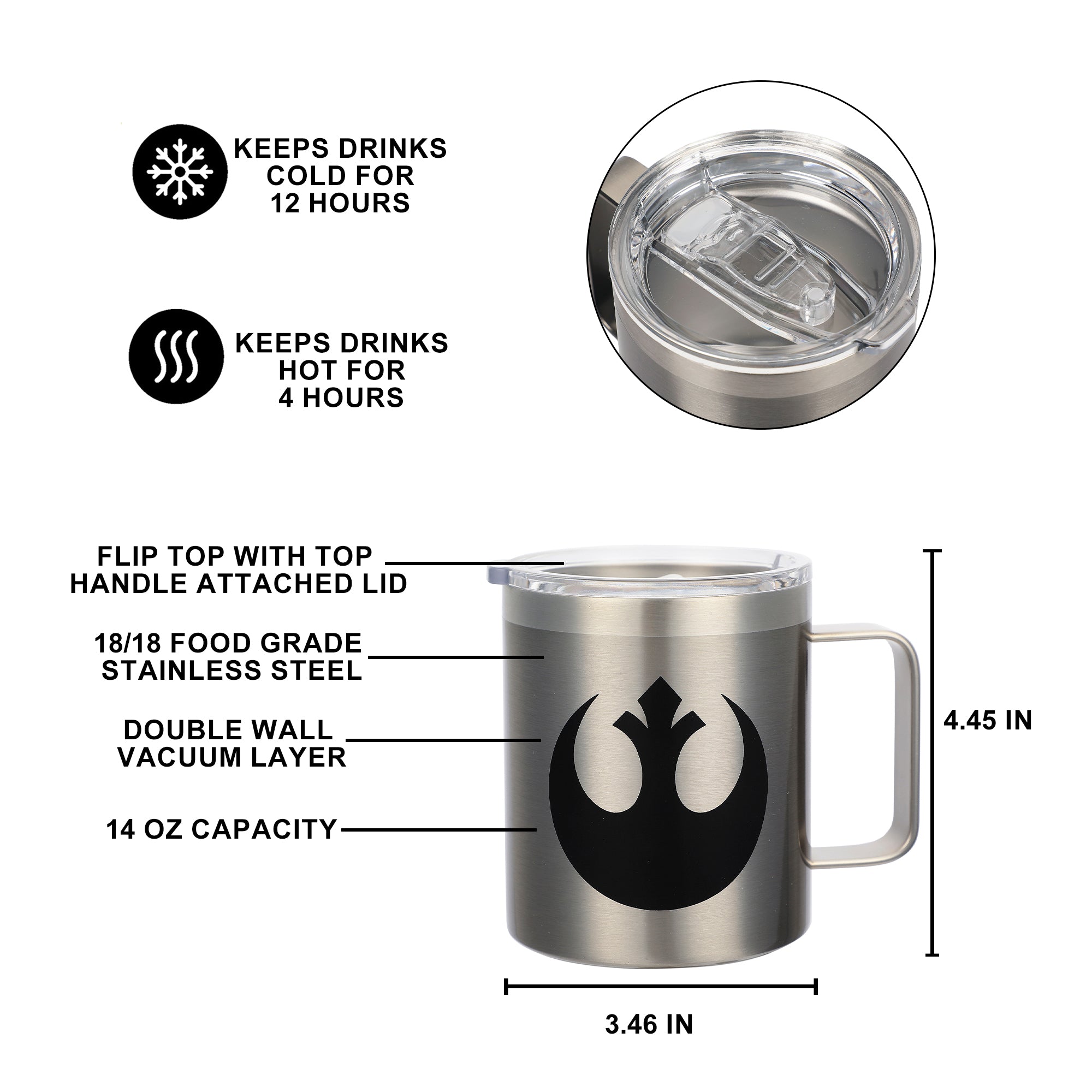 Star Wars Rebel Alliance 14 Oz. Vacuum Sealed Stainless Steel Coffee Mug