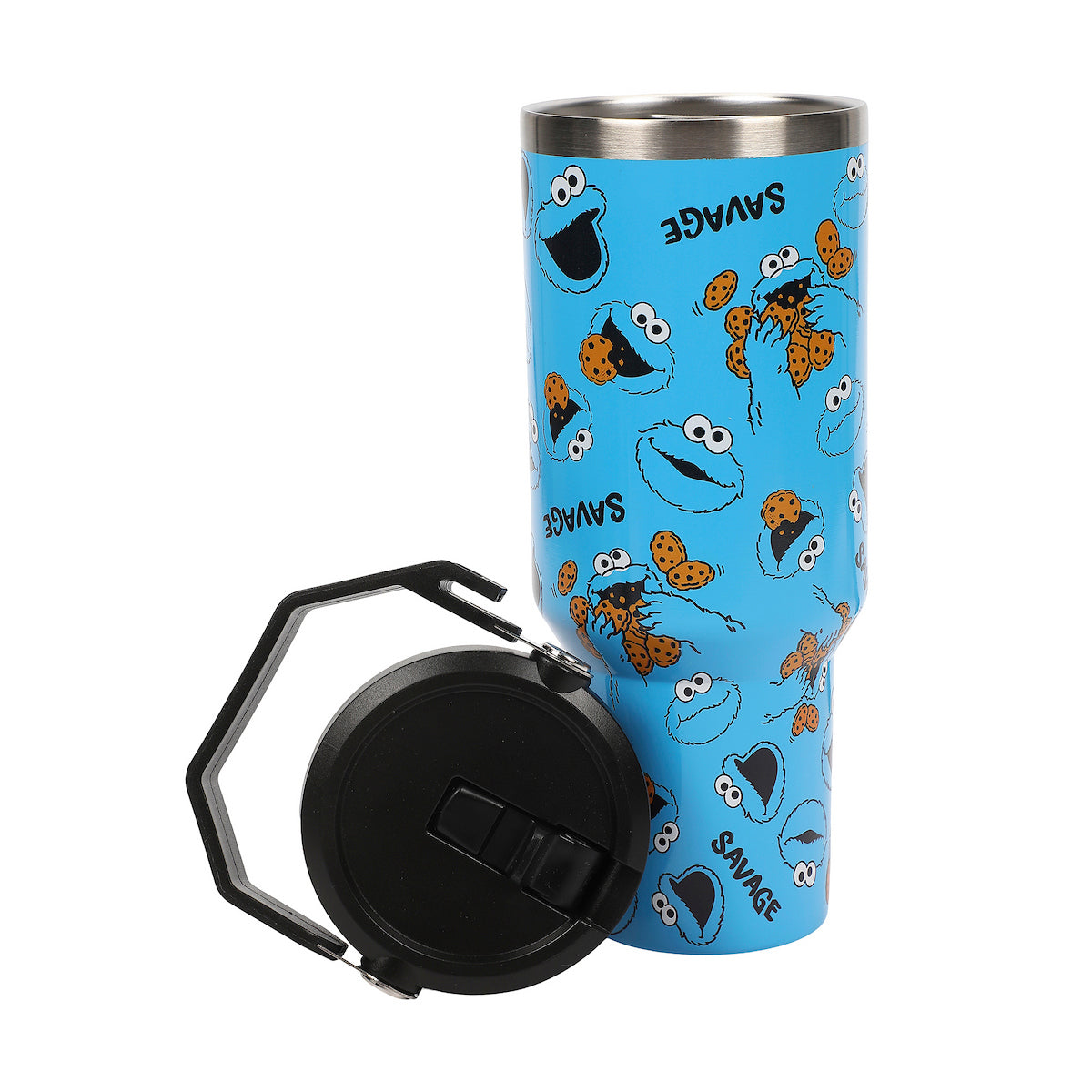 Sesame Street Cookie Monster AOP 40 Oz. Vacuum Sealed Stainless Steel Tumbler With Carry Handle