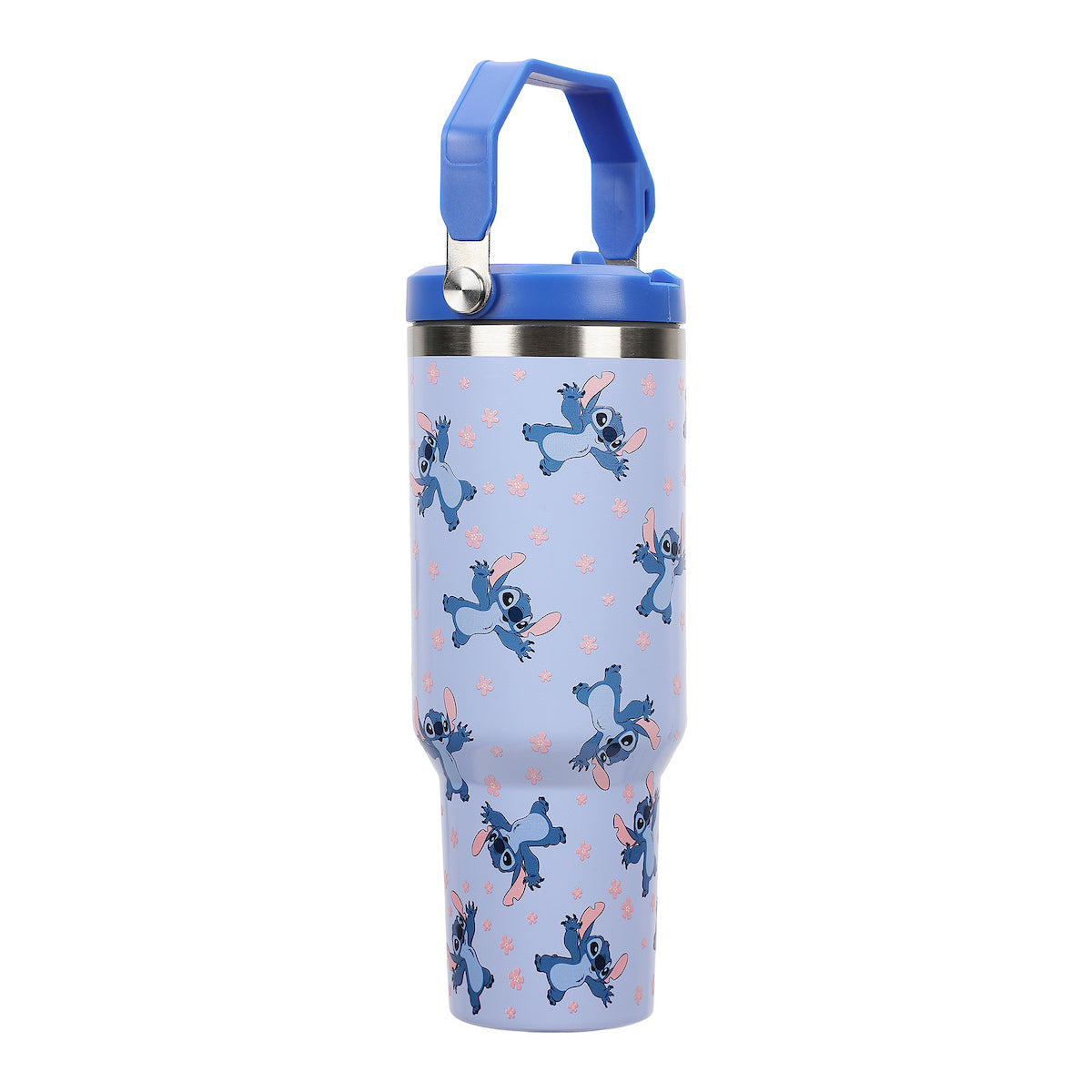 Disney Lilo & Stitch Sky Blue AOP 40 Oz. Vacuum Sealed Stainless Steel Tumbler With Carry Handle