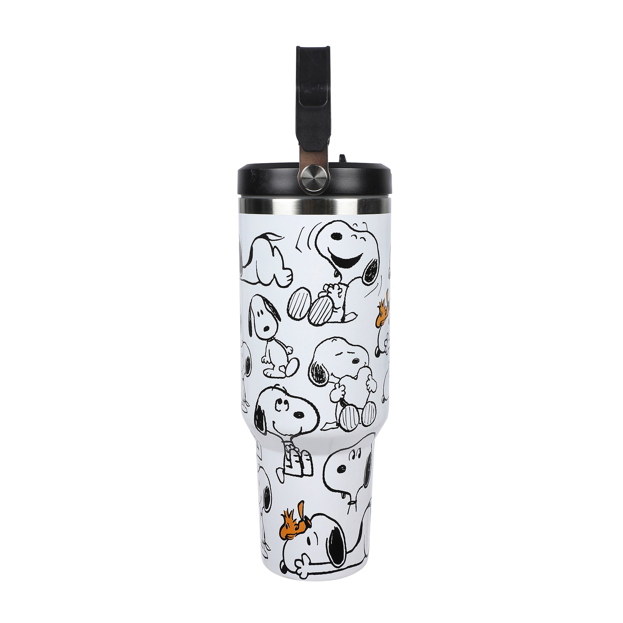 Peanuts Snoopy & Woodstock All-Over Print 30 Oz White Stainless Steel Water Bottle