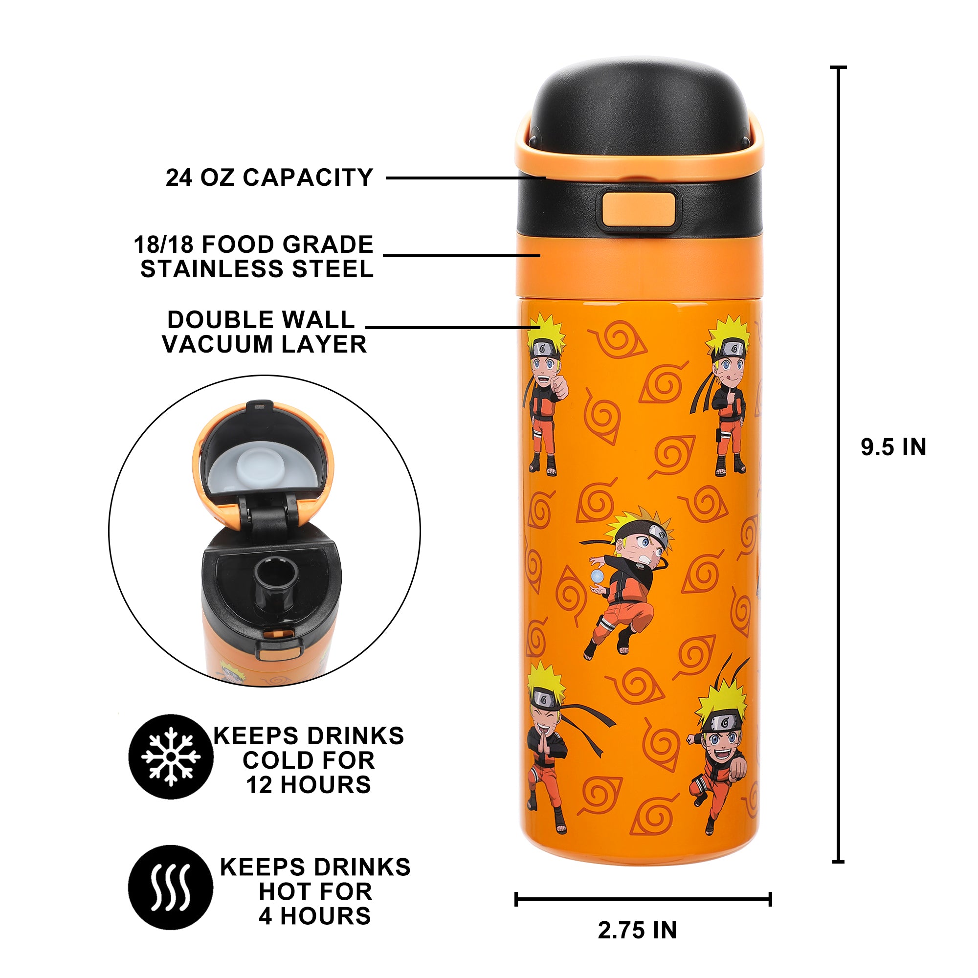 Naruto Khargo 24 Oz. Stainless Steel Tumbler With Flip-Top Lid