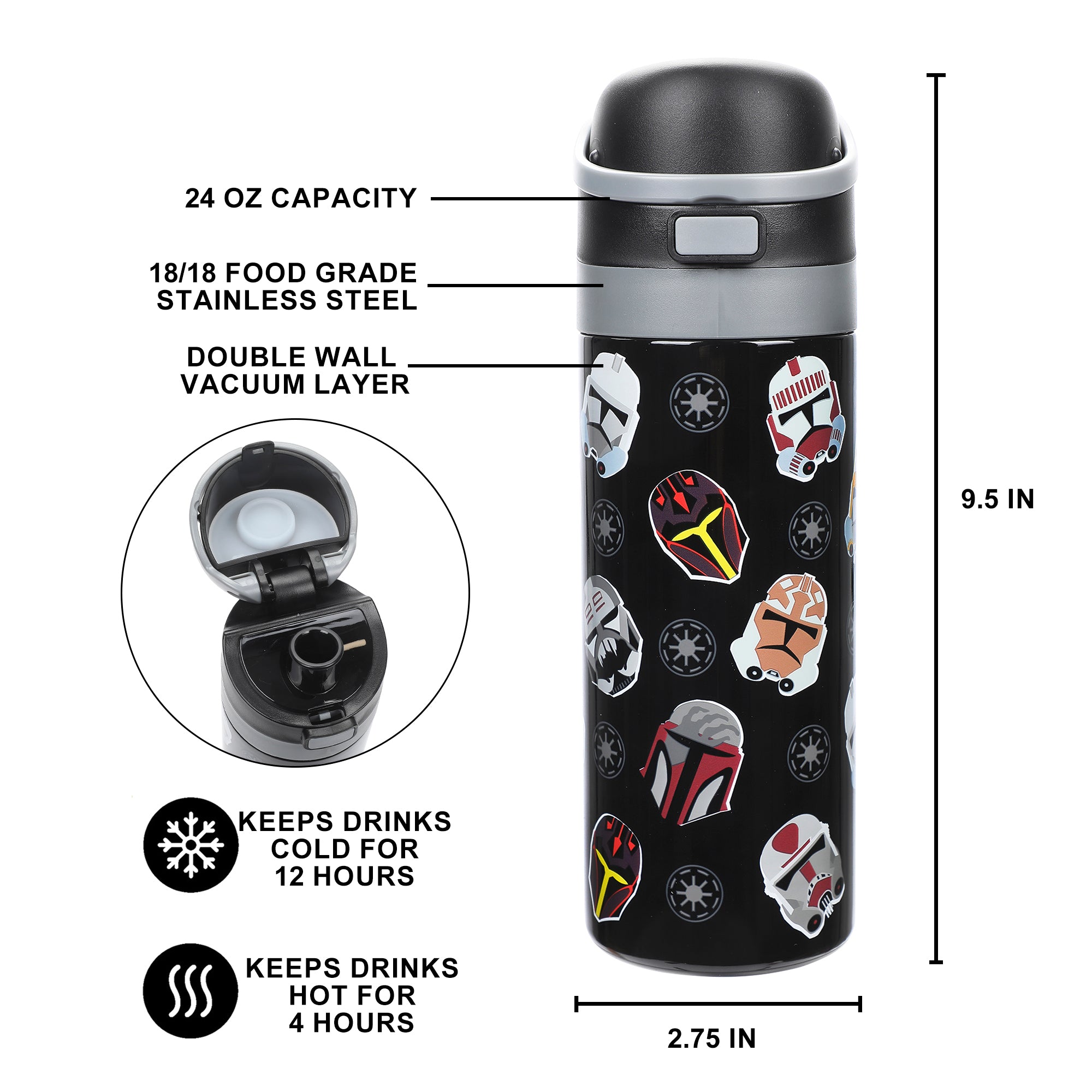 Star Wars Helmet Collection 24 Oz. Stainless Steel Tumbler With Flip-Top Lid