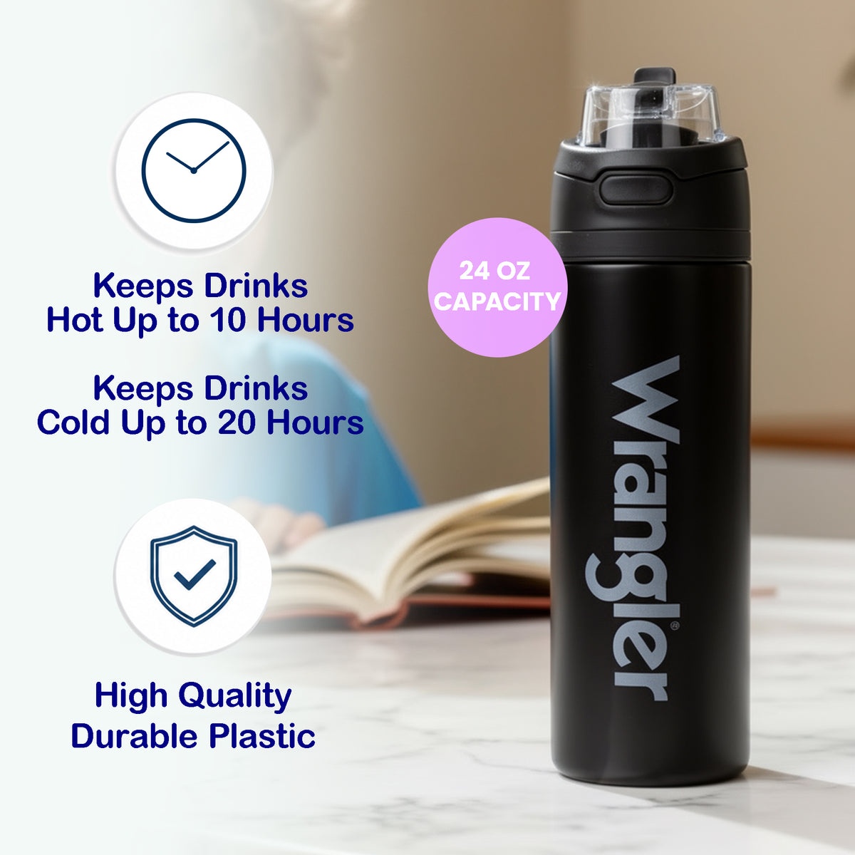 Wrangler Matte Black 24 oz Stainless Steel Water Bottle