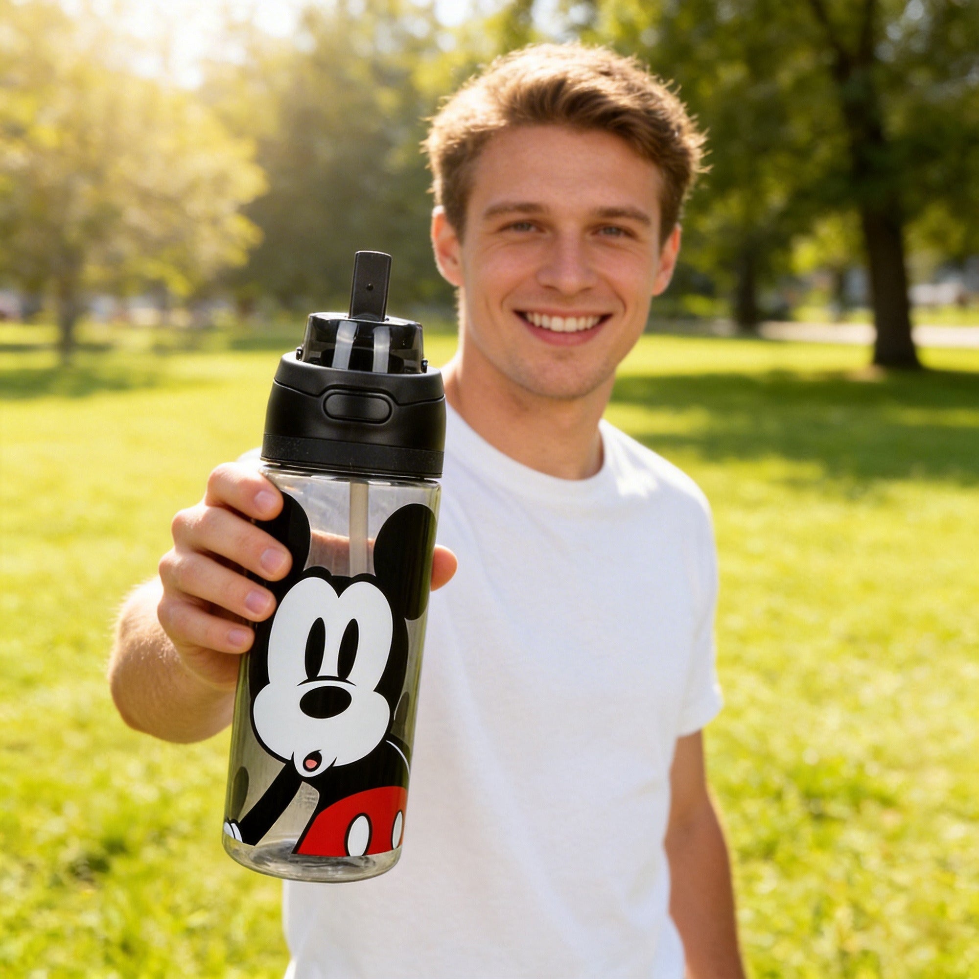Mickey Mouse Classic Mickey Face Black 24 Oz Plastic Water Bottle With Dual Spout Lid