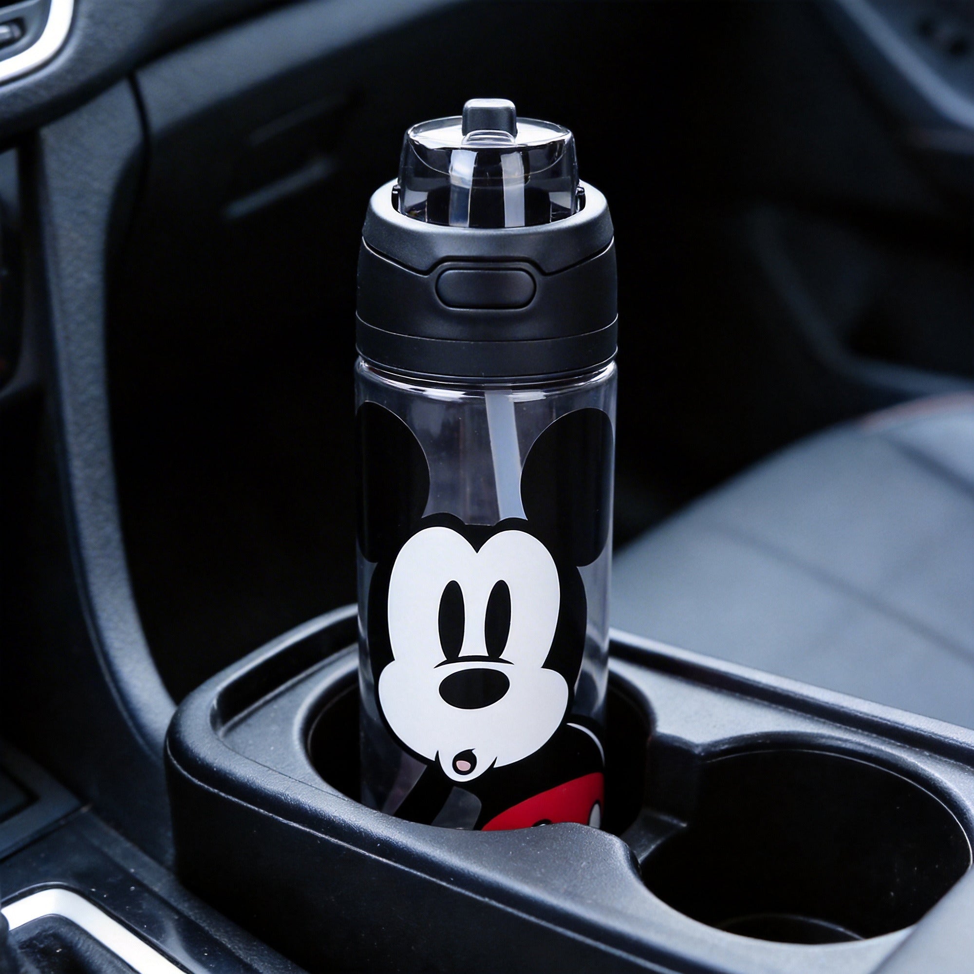 Mickey Mouse Classic Mickey Face Black 24 Oz Plastic Water Bottle With Dual Spout Lid