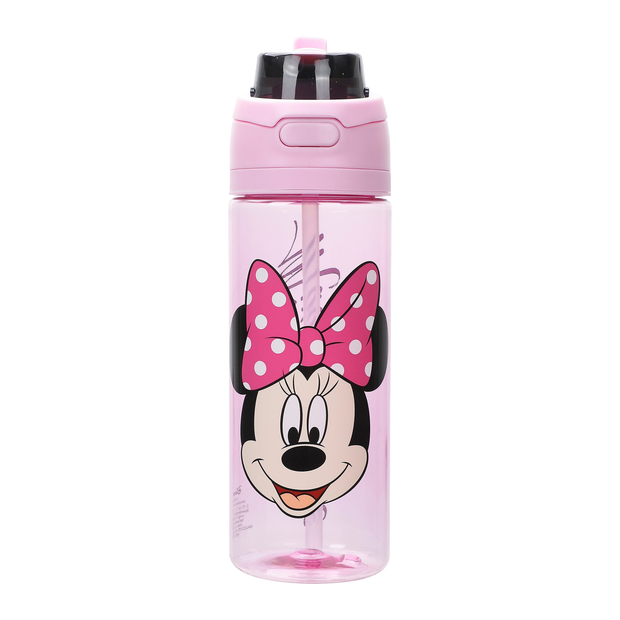 Minnie Mouse Classic Big Face Pink 24 Oz Plastic Water Bottle With Dual Spout Lid