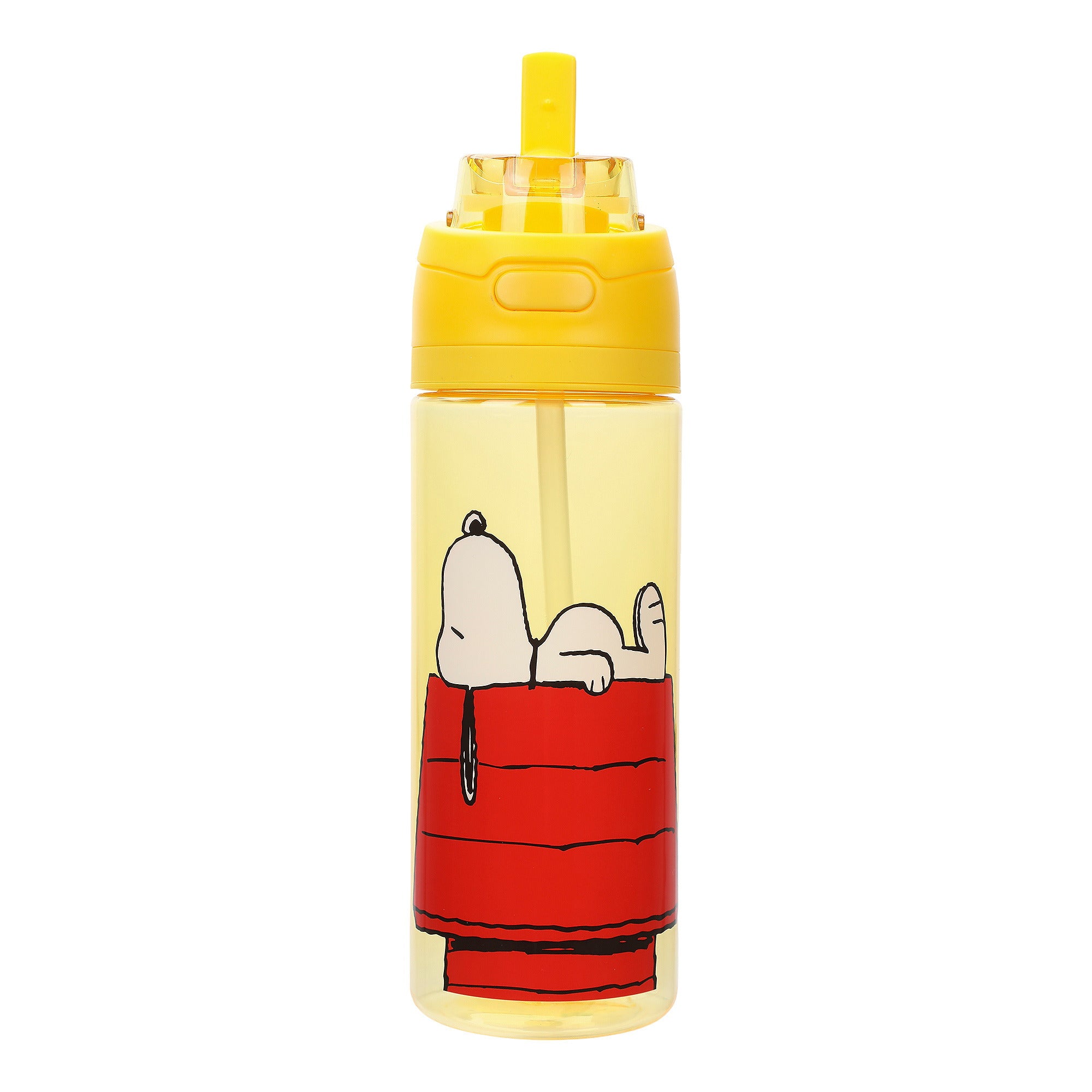 Peanuts Snoopy Dog House Yellow 24 Oz Plastic Water Bottle With Dual Spout Lid