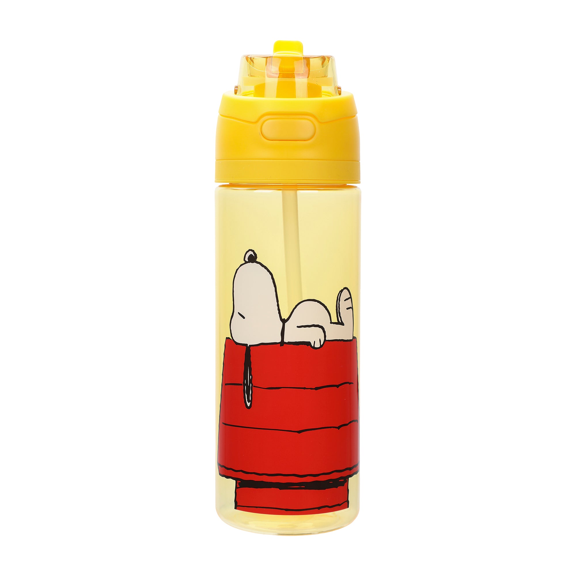 Peanuts Snoopy Dog House Yellow 24 Oz Plastic Water Bottle With Dual Spout Lid