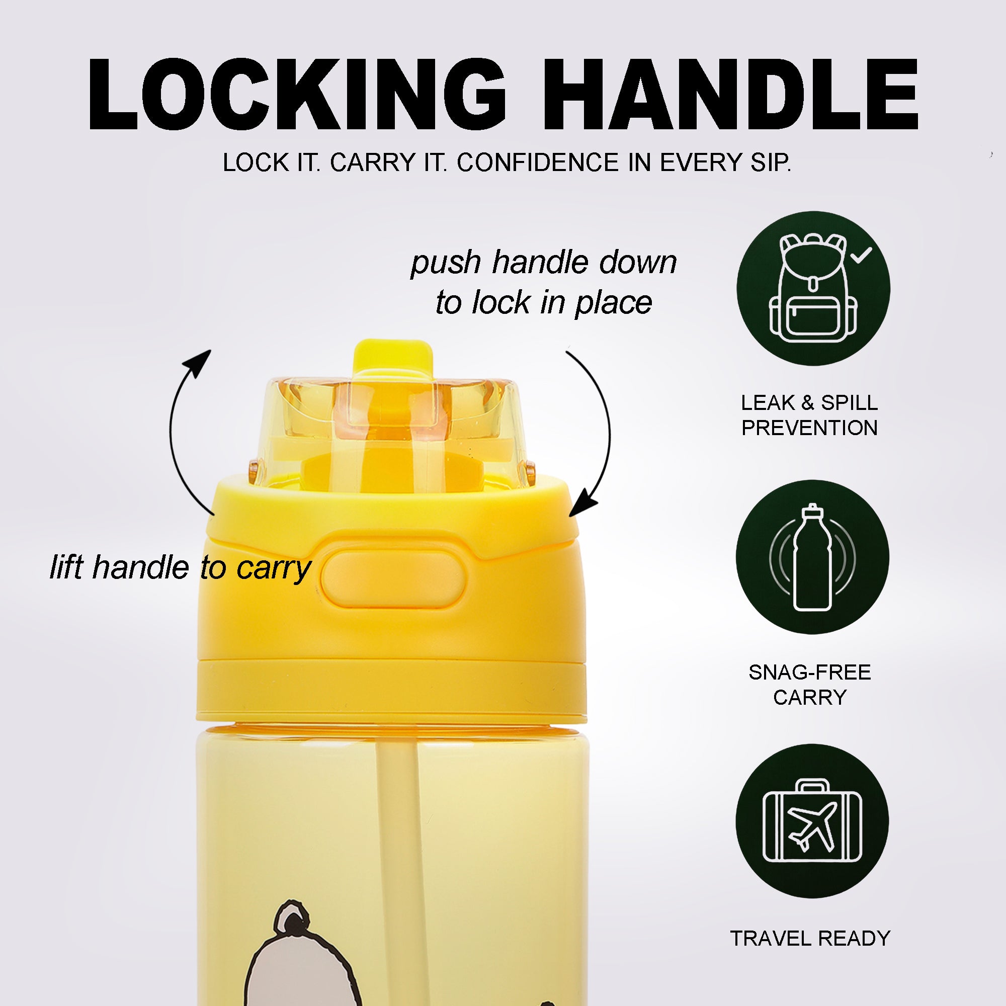 Peanuts Snoopy Dog House Yellow 24 Oz Plastic Water Bottle With Dual Spout Lid