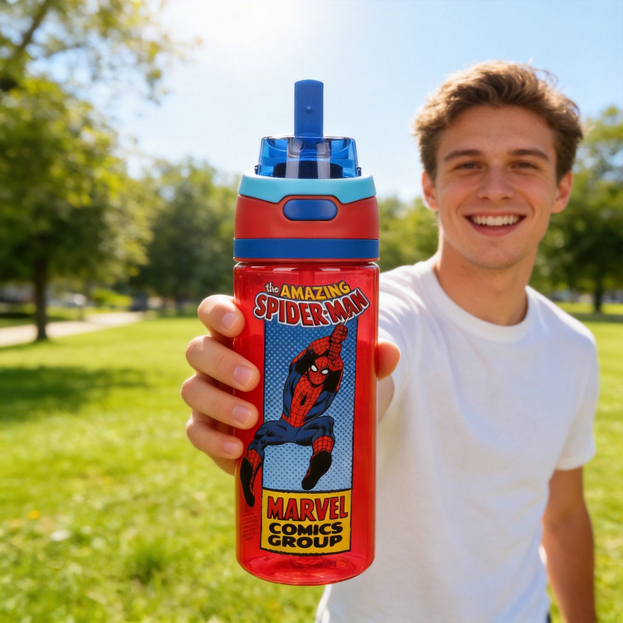 Spider-Man Classic The Amazing Spider-Man Red 24 Oz Plastic Water Bottle With Dual Spout Lid