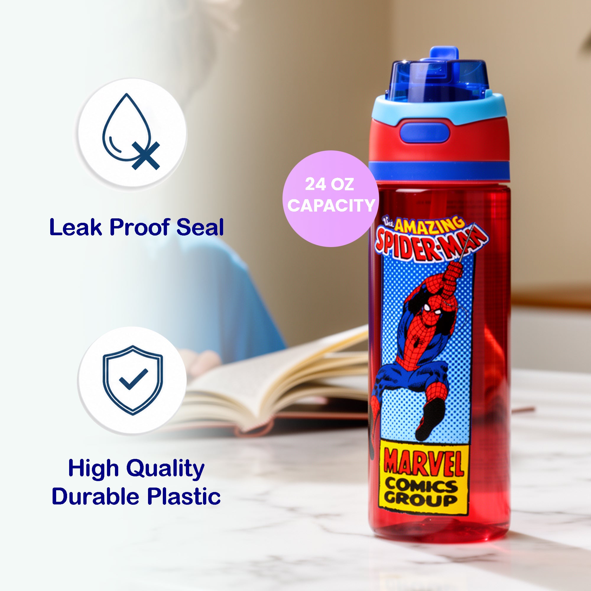 Spider-Man Classic The Amazing Spider-Man Red 24 Oz Plastic Water Bottle With Dual Spout Lid