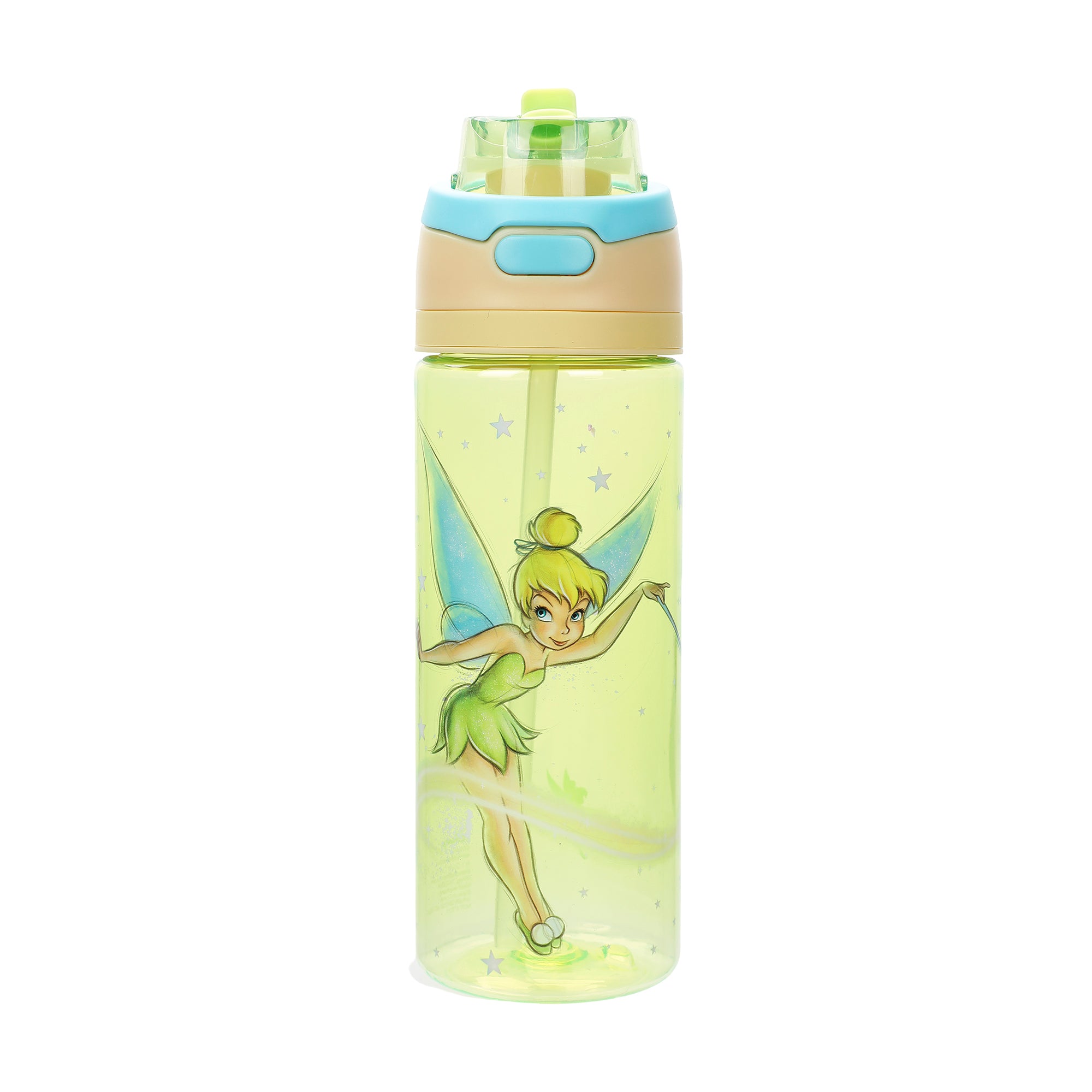 Tinker Bell Character Art Green 24 Oz Plastic Water Bottle With Dual Spout Lid