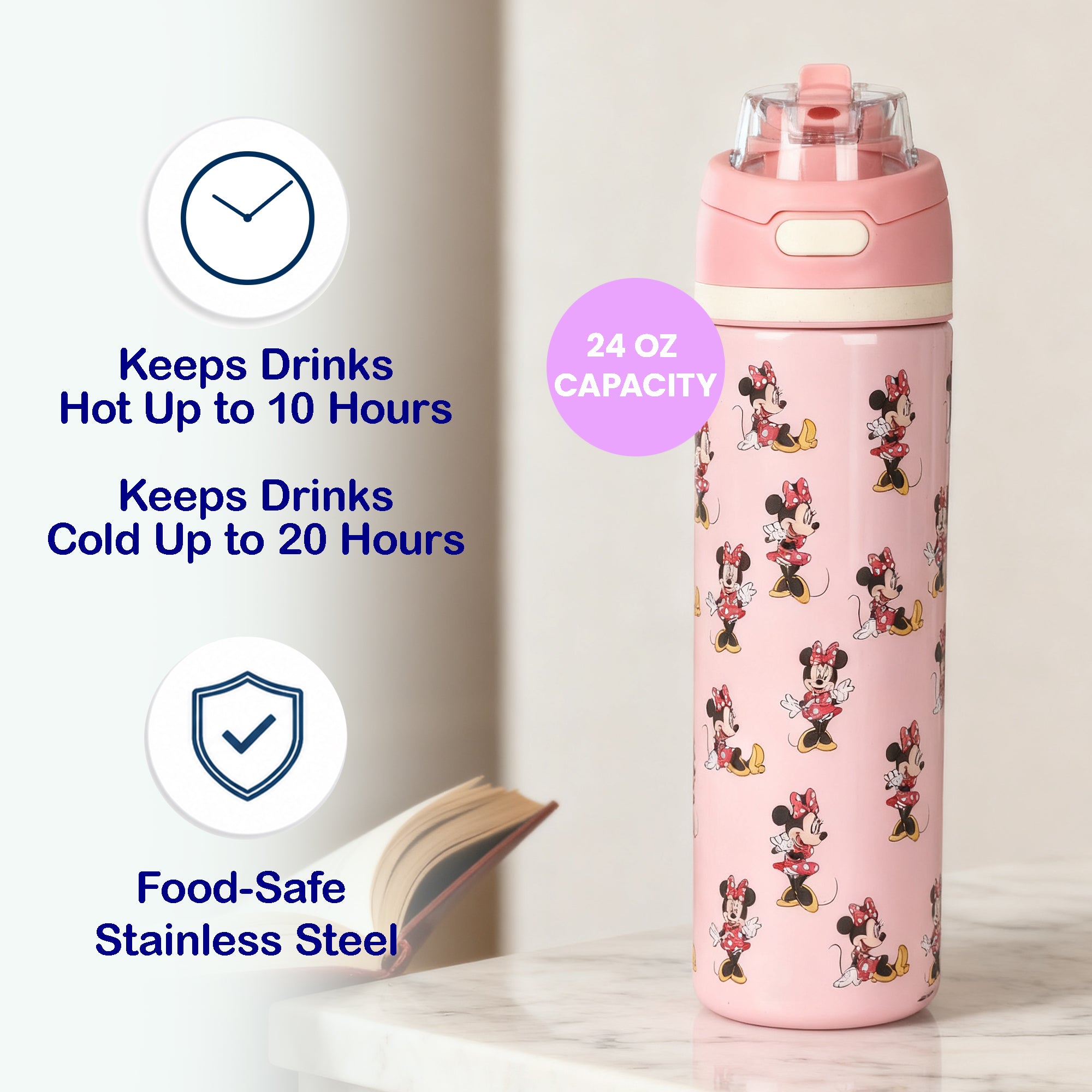 Minnie Mouse Classic AOP Water Bottle 24 oz Stainless Steel