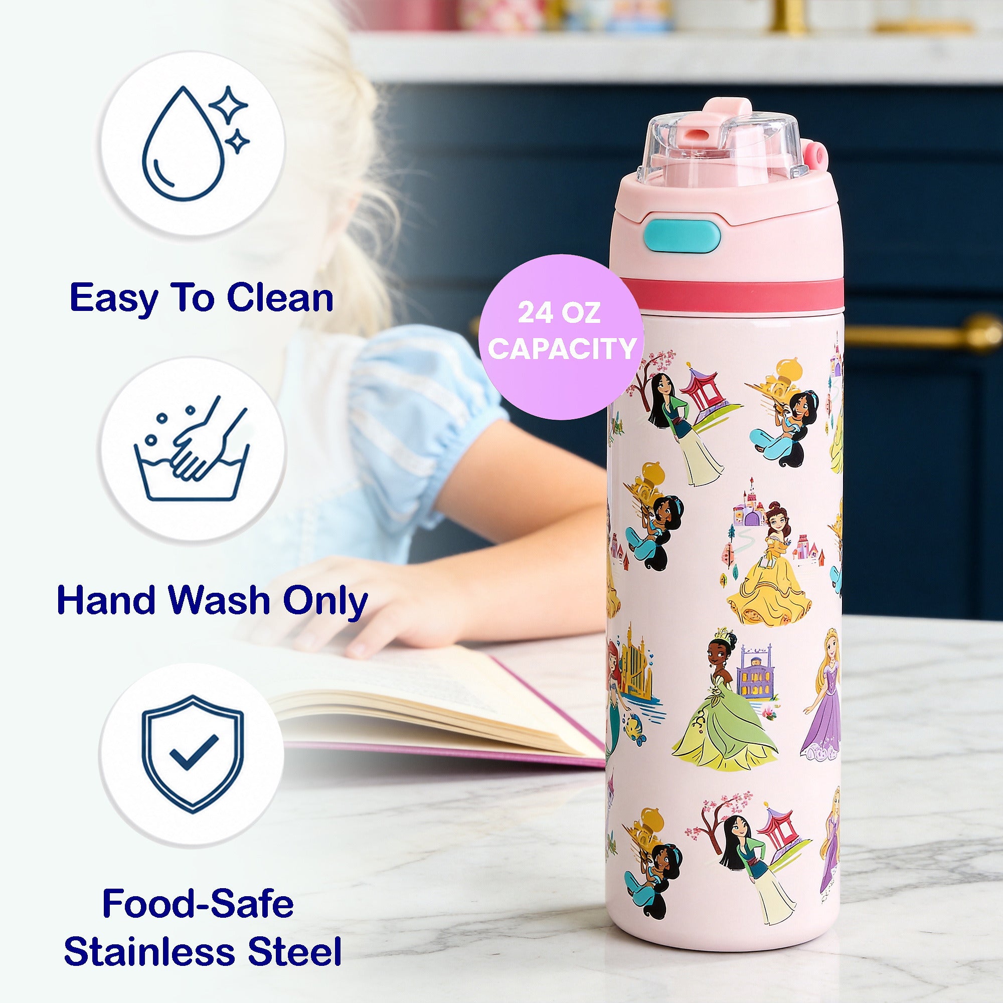 Disney Princess AOP 24 oz Stainless Steel Water Bottle