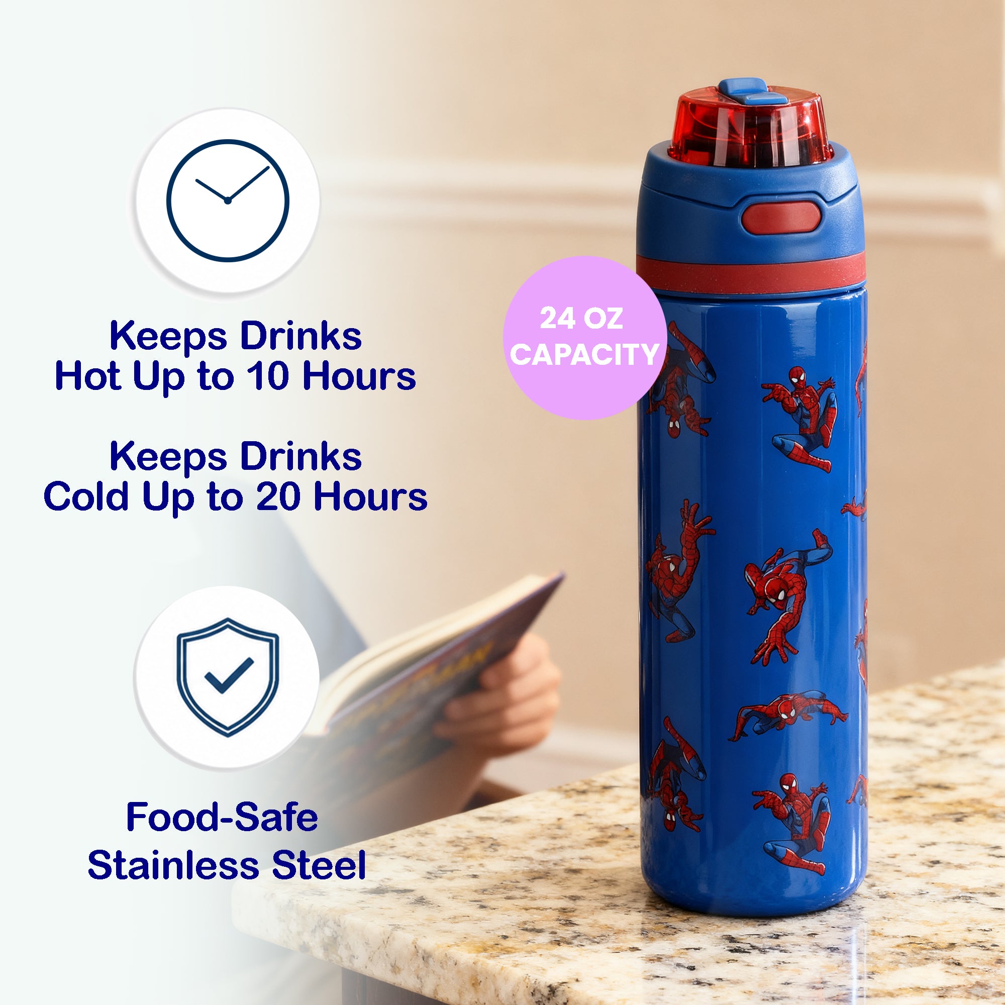 Spider-Man Classic AOP 24 oz Stainless Steel Water Bottle