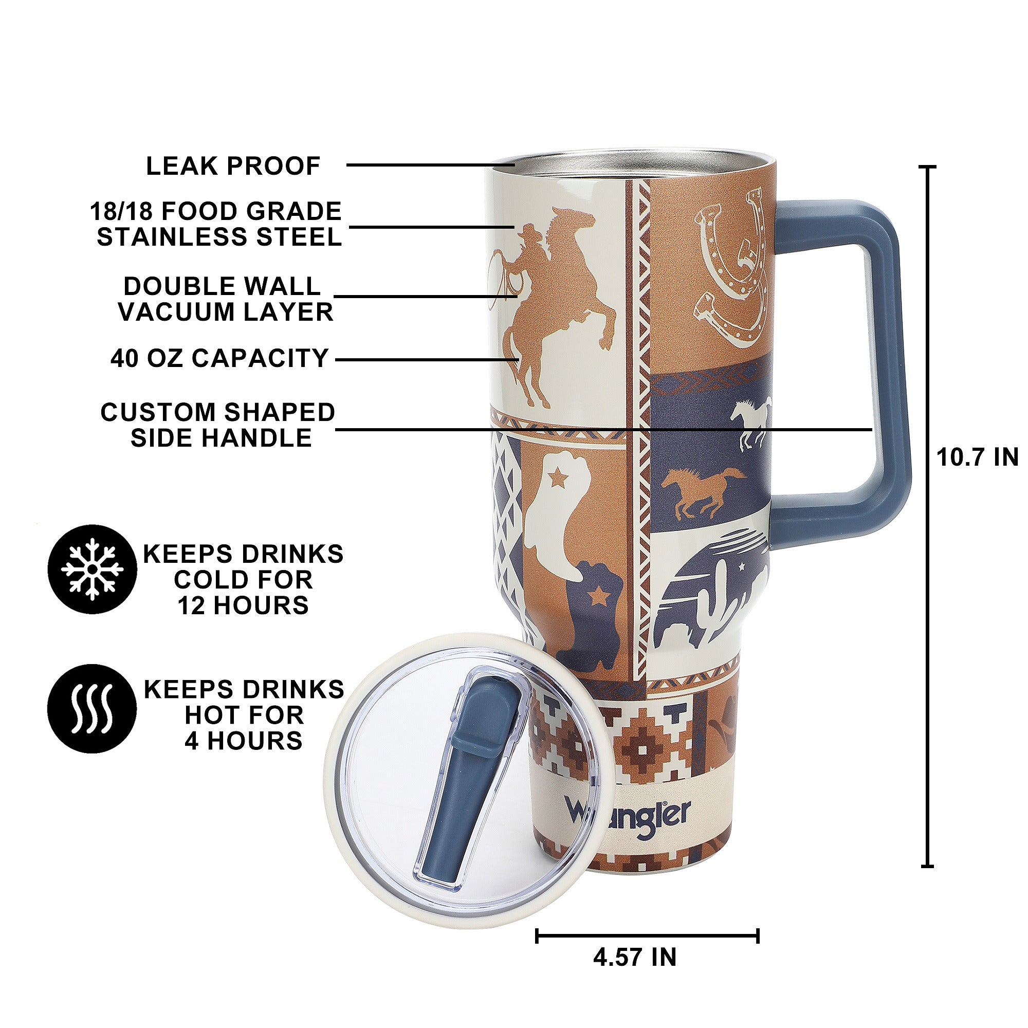 Wrangler Cowboy Boots & Cactus White 40 Oz Stainless Steel Water Bottle