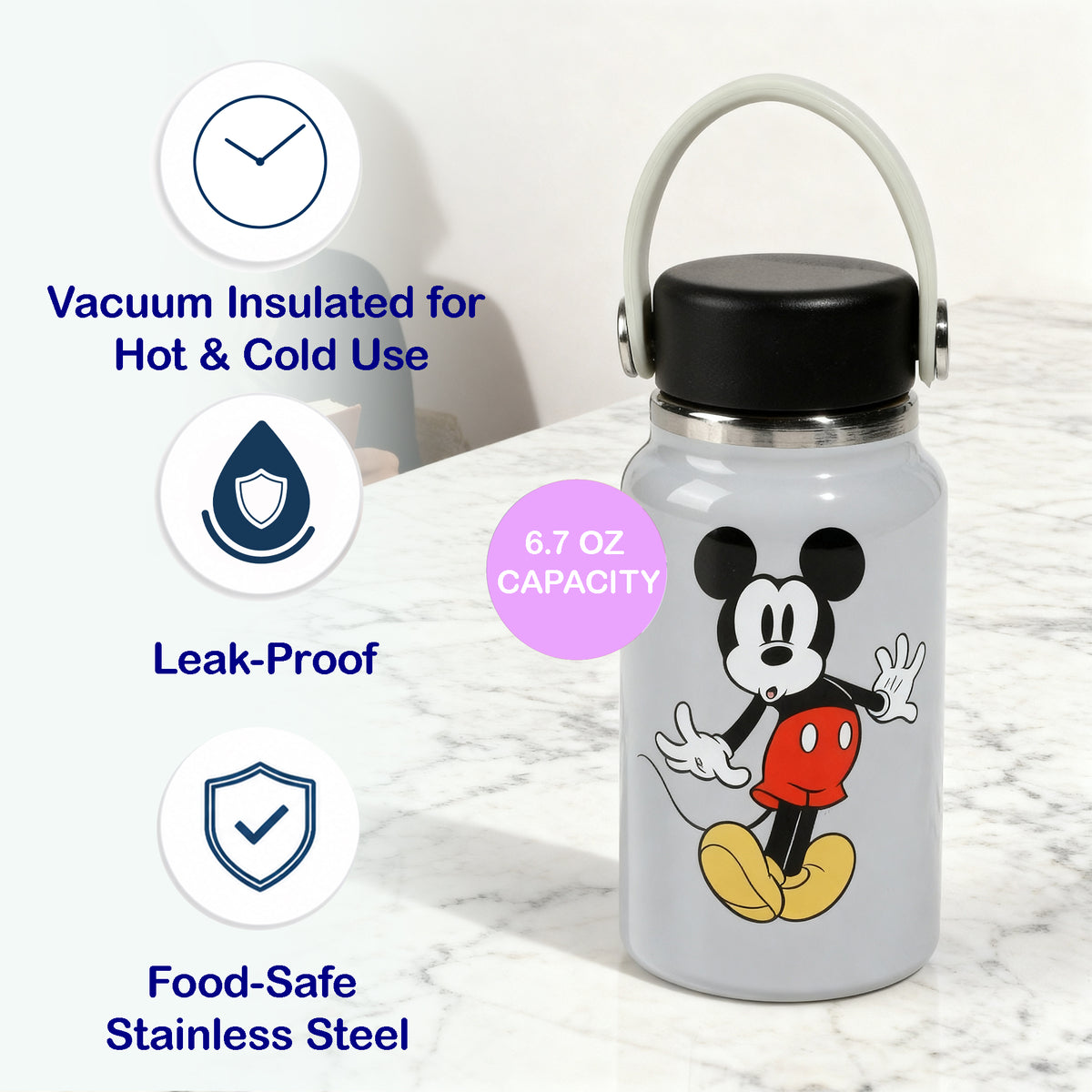 Mickey Mouse Classic Grey Mini Hydra Water Bottle 6.7 oz