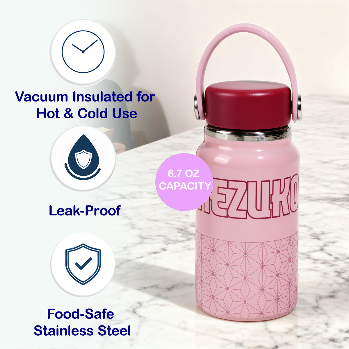 Demon Slayer Nezuko Mini Water Bottle Pink 6.7 oz