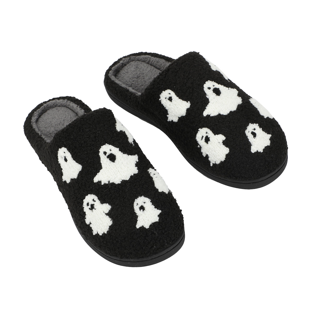 Halloween Ghosts Adult Black Scuff Slippers