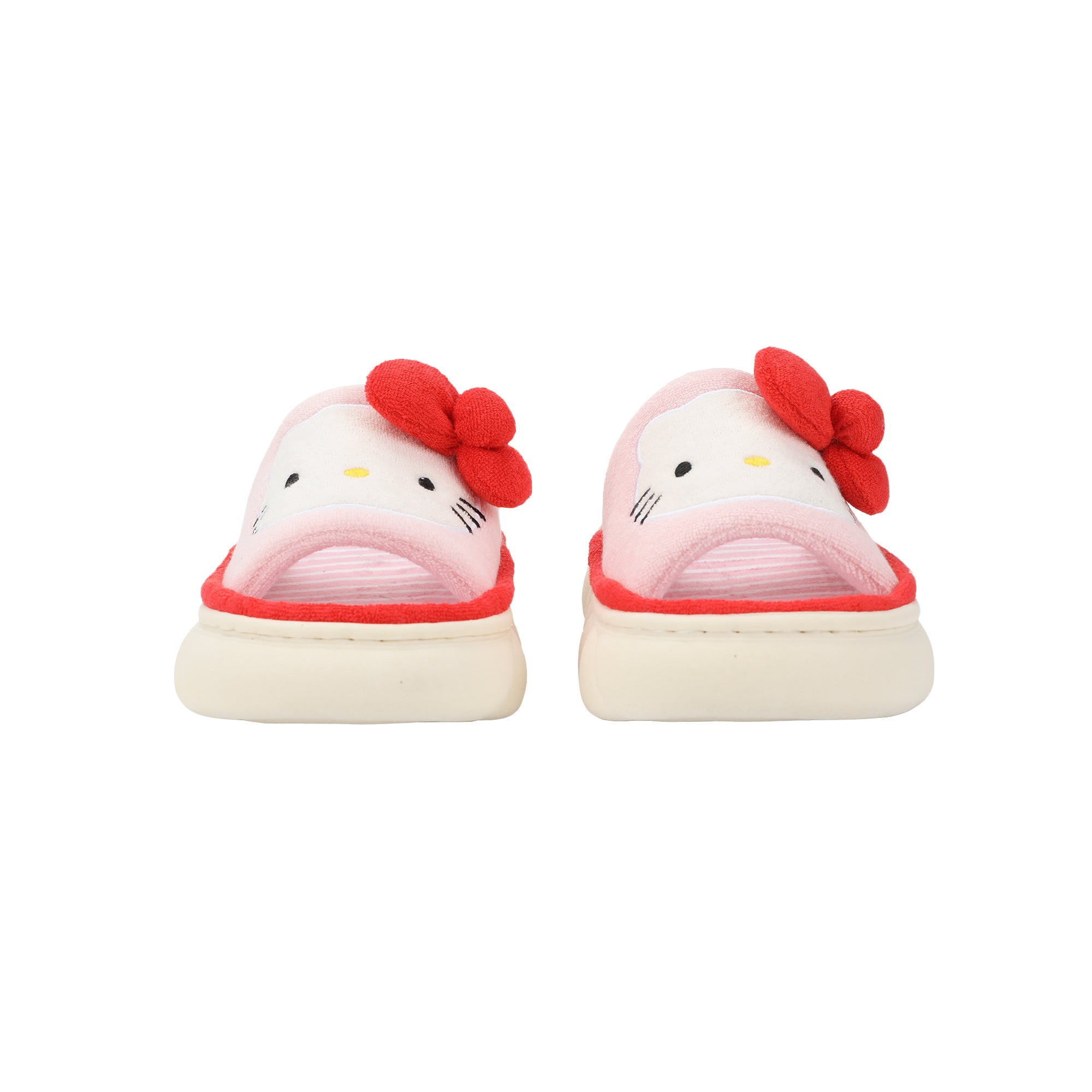 Hello Kitty 3D Character Face Art Women's Pink & White Striped Open-Toed Slide Slippers