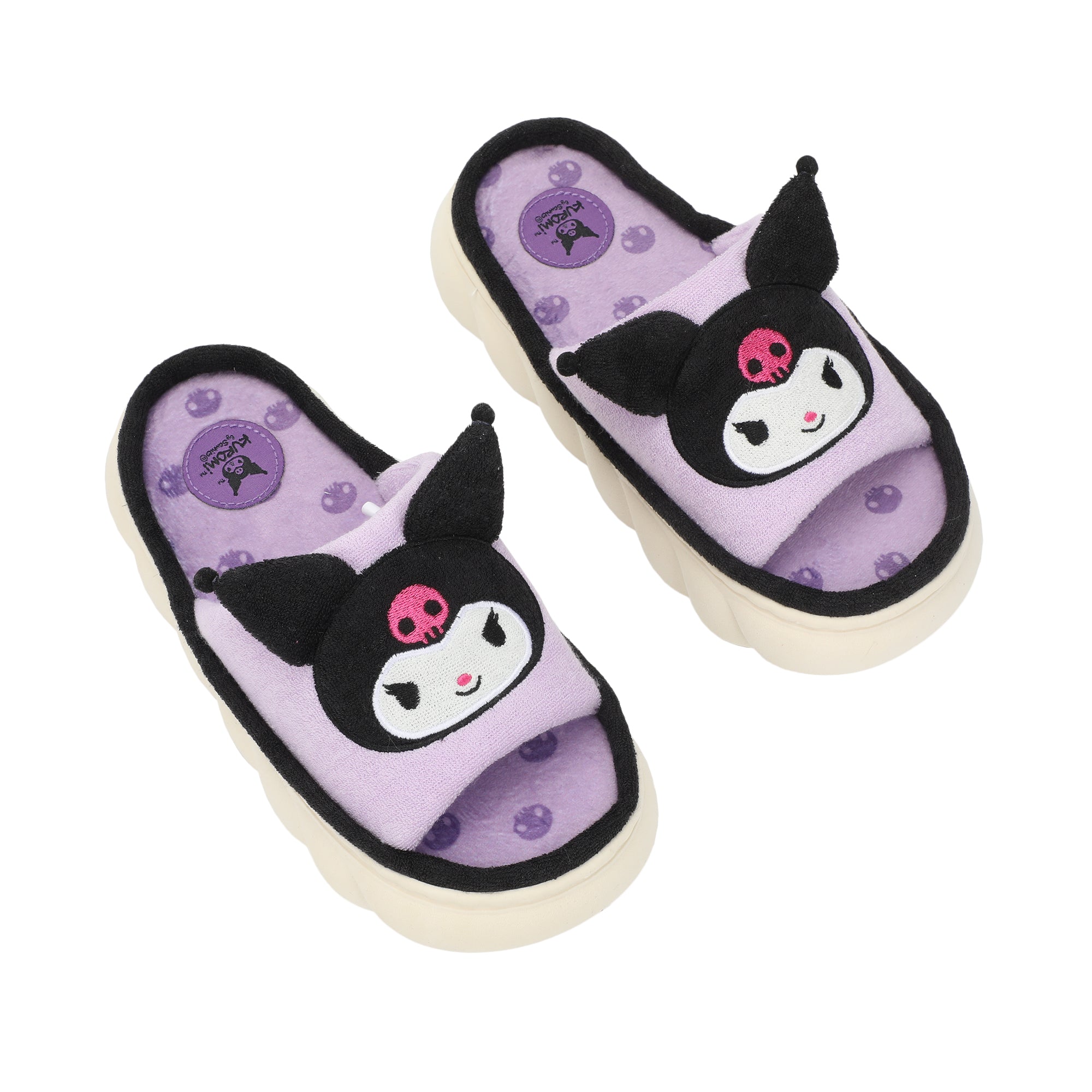 Kuromi 3D Character Face Art Women's Purple Open-Toed Slide Slippers