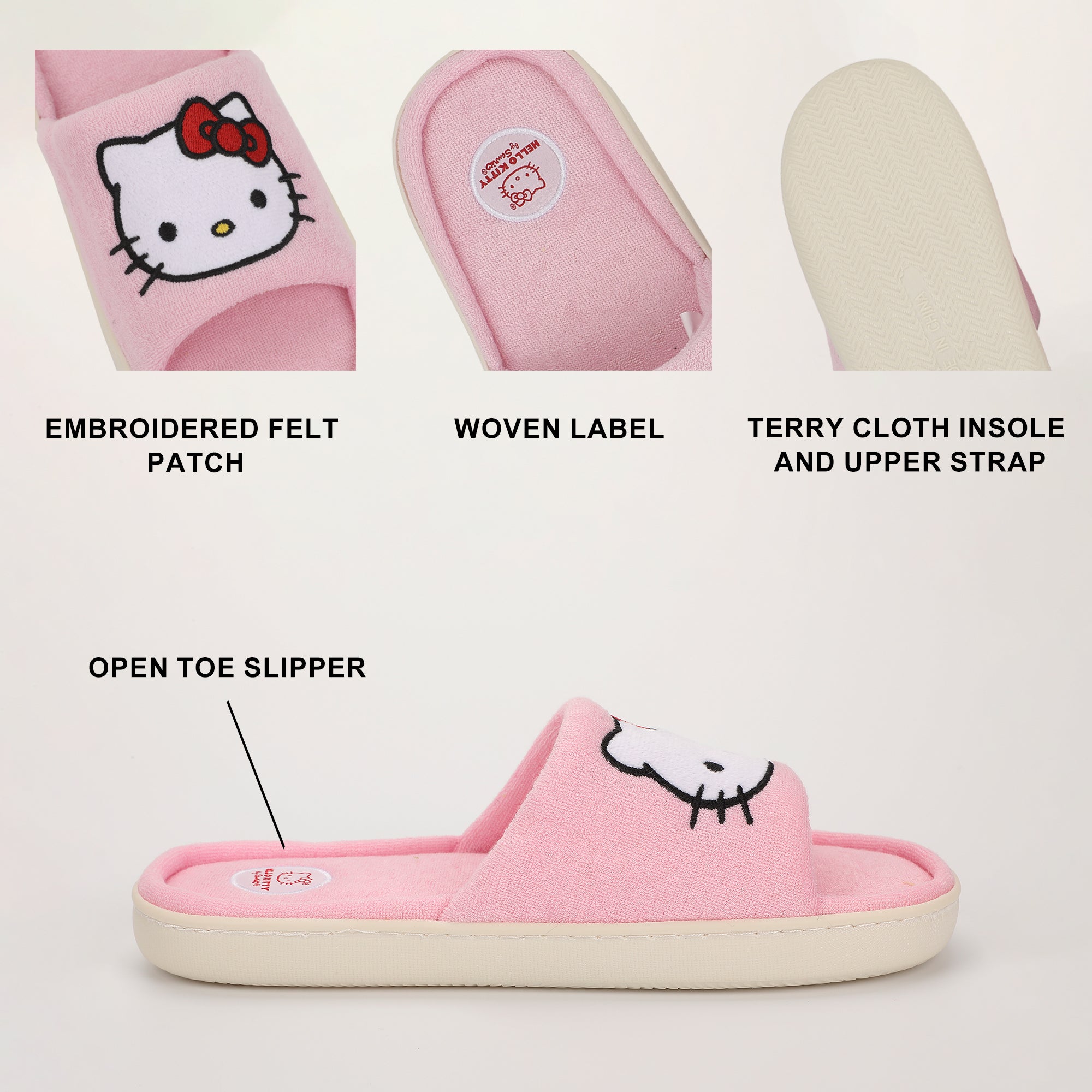 Hello Kitty Character Head Patch Women's Open Toe Slipper