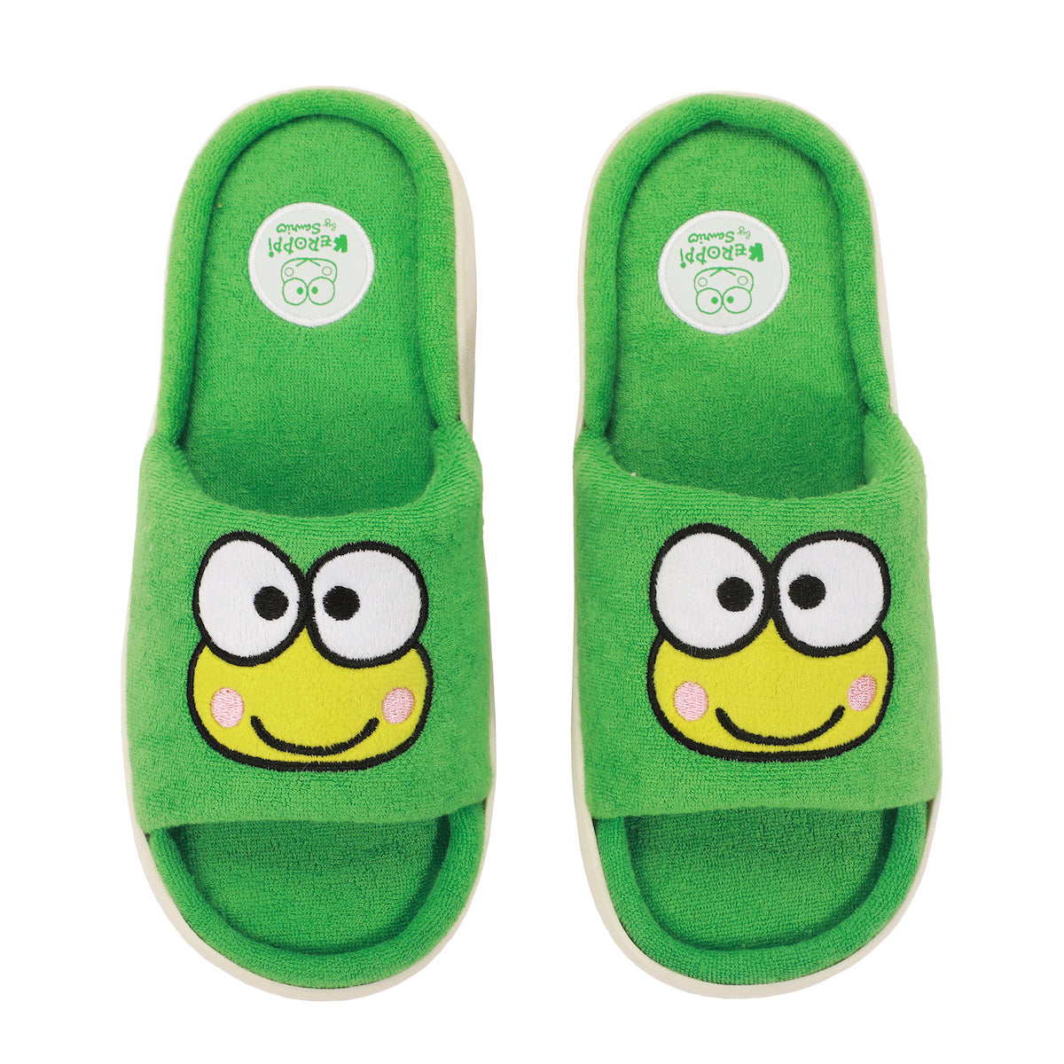 Keroppi Character Head Patch Women's Green Open Toed Slipper