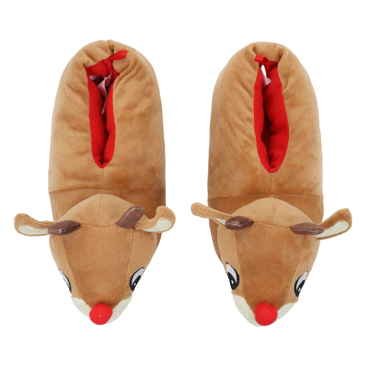 Rudolph The Red-Nosed Reindeer 3D Character Head Youth Brown Plush Slippers