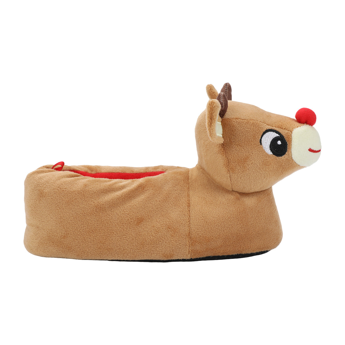 Rudolph The Red-Nosed Reindeer 3D Character Head Youth Brown Plush Slippers